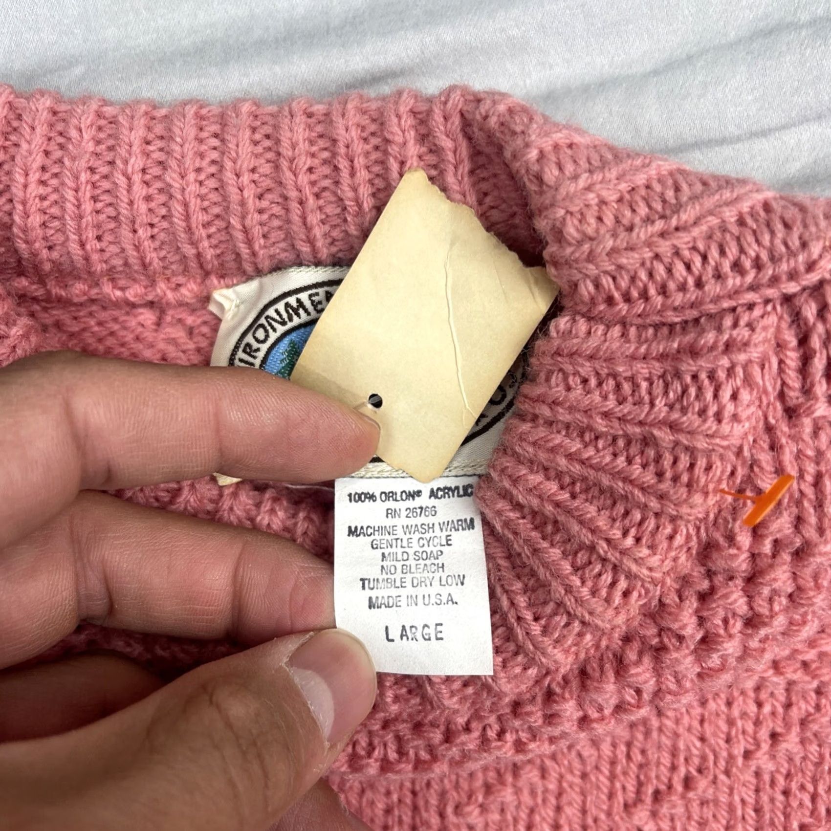 CO VINTAGE Environmental Clothing Co Sweater Mens Large Pink Knit Long Sleeve Made In USA Size US L / EU 52-54 / 3 - 5 Thumbnail