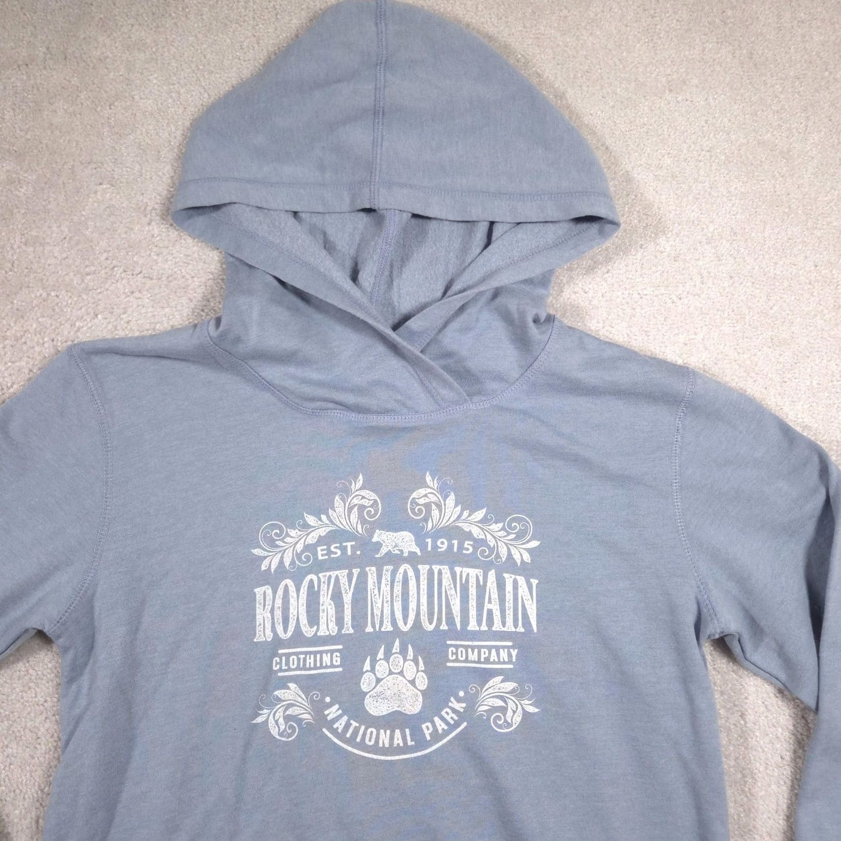 Vintage RetroVision Apparel Hoodie Womens L Blue Rocky Mountain Pullover Sweatshirt Graphic Print Pockets Crew Neck Fleece Polyester Long Sleeve Size L / US 10 / IT 46 - 3 Thumbnail