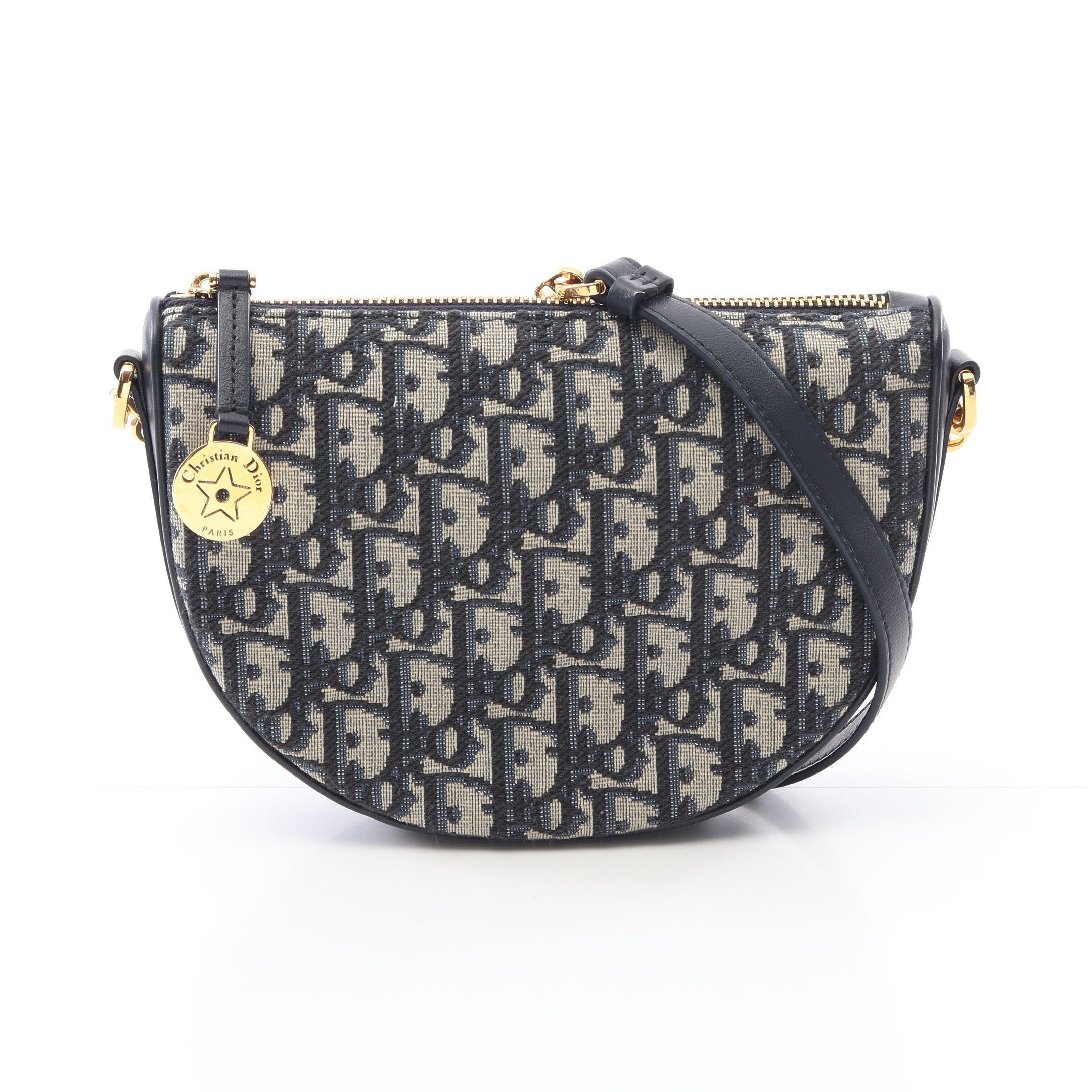 Dior Diorstar Callisto Oblique Chain Shoulder Bag Denim Leather Black Navy Beige, Women's