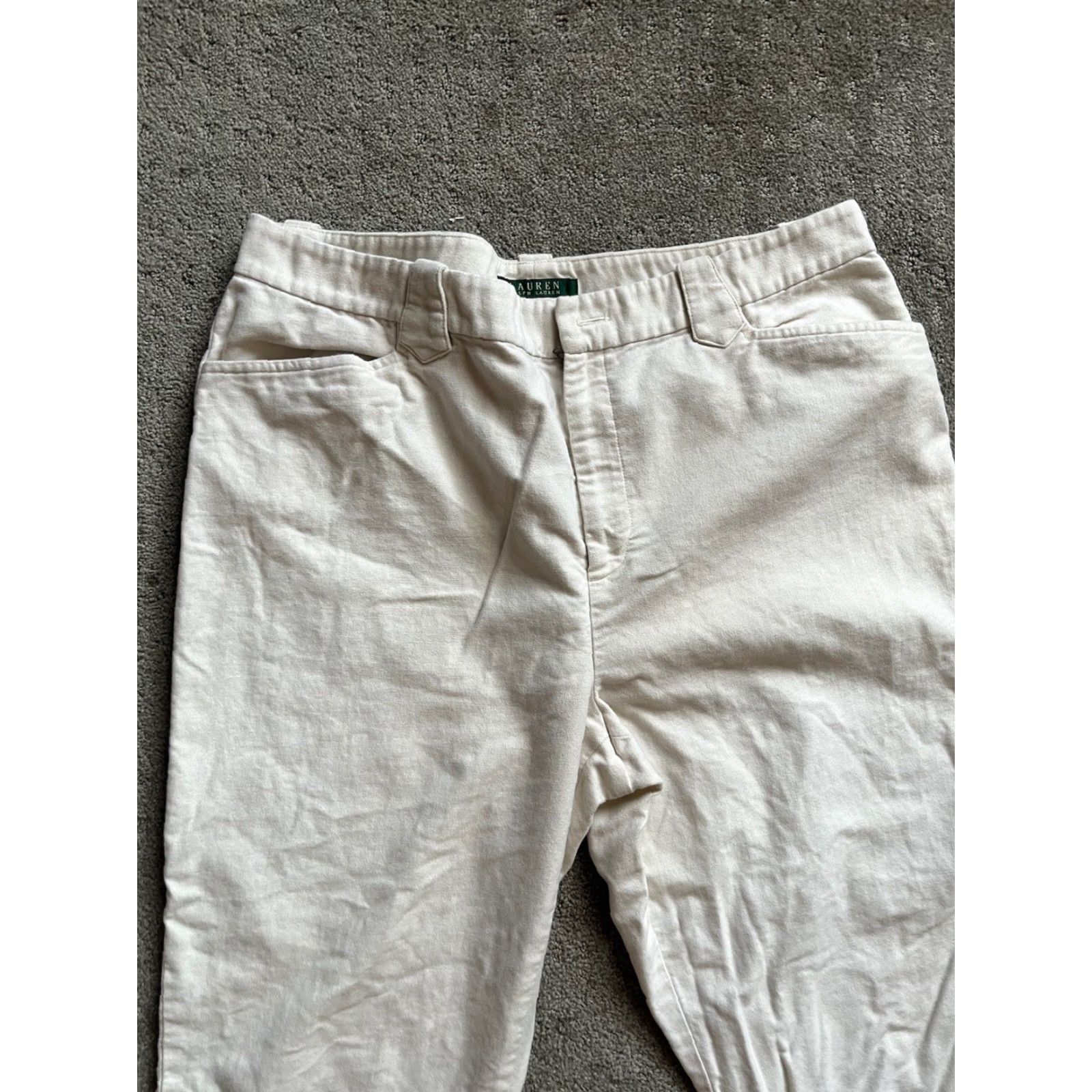 Ralph Lauren VINTAGE Ralph Lauren Women Pants Size 14 Straight Leg Chinos Ankle Zip Ivory Cotton Blend Size 36" / US 14 / IT 50 - 2 Thumbnail