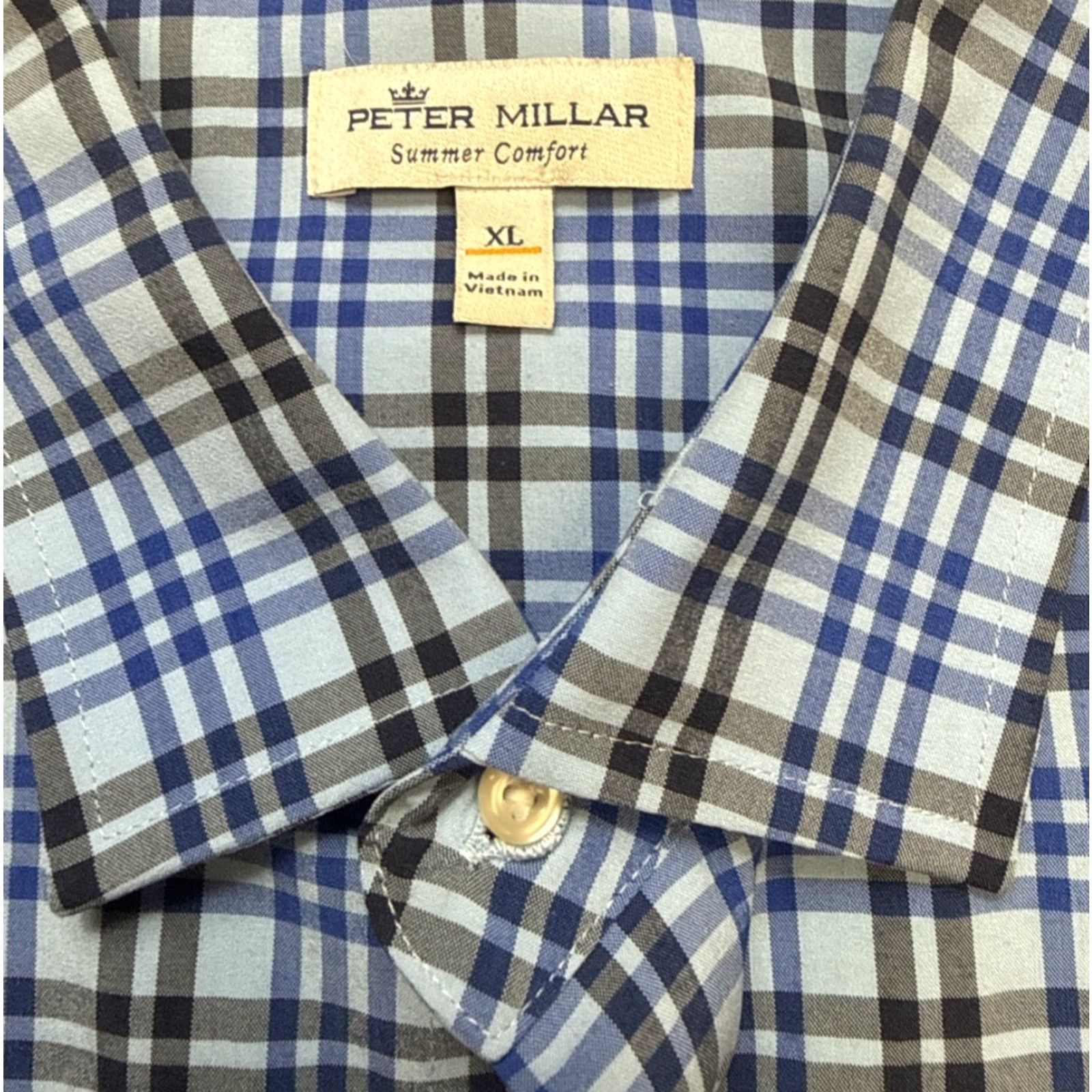 Peter Millar PETER MILLAR Summer Comfort Shirt XL Men Plaid Blue Long Sleeve Button Up Shirt Size US XL / EU 56 / 4 - 2 Thumbnail