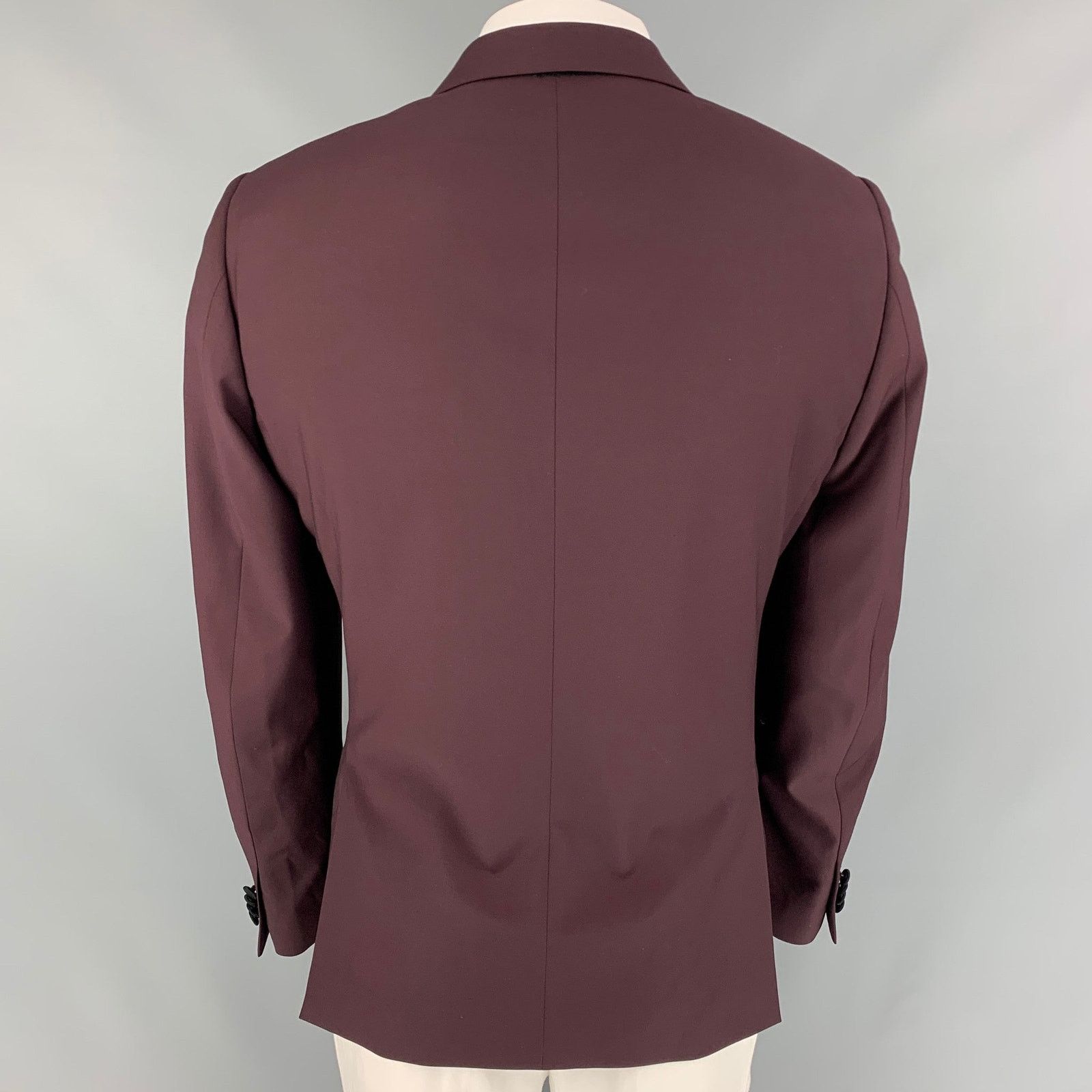 Paul Smith Size 46 Burgundy & Black Wool Peak Lapel Sport Coat Size 46R - 4 Thumbnail