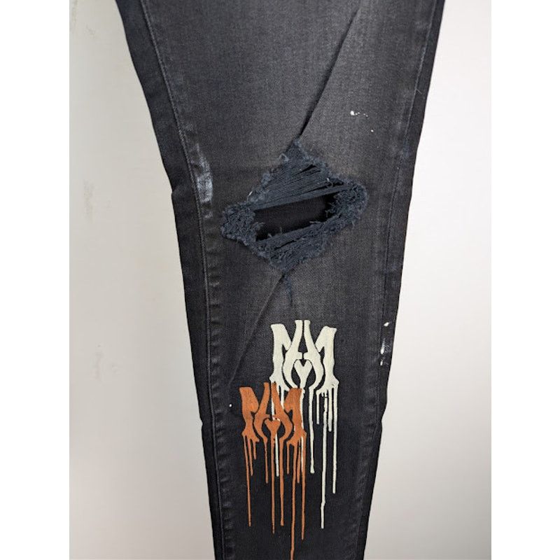 Amiri o1rshd1 MA Drip Skinny Denim Jeans in Aged Black Size US 34 / EU 50 - 8 Thumbnail