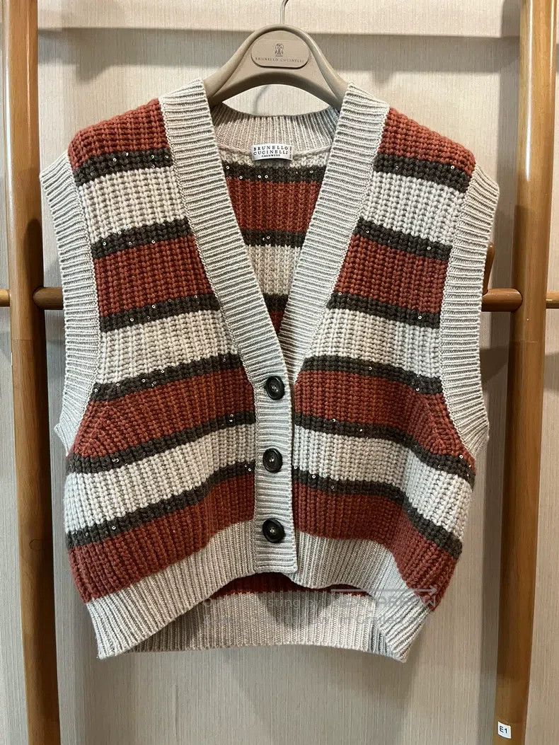 Brunello Cucinelli Brunello Cucinelli Sequined stripe cashmere and mohair ves Size M / US 6-8 / IT 42-44 - 1 Thumbnail
