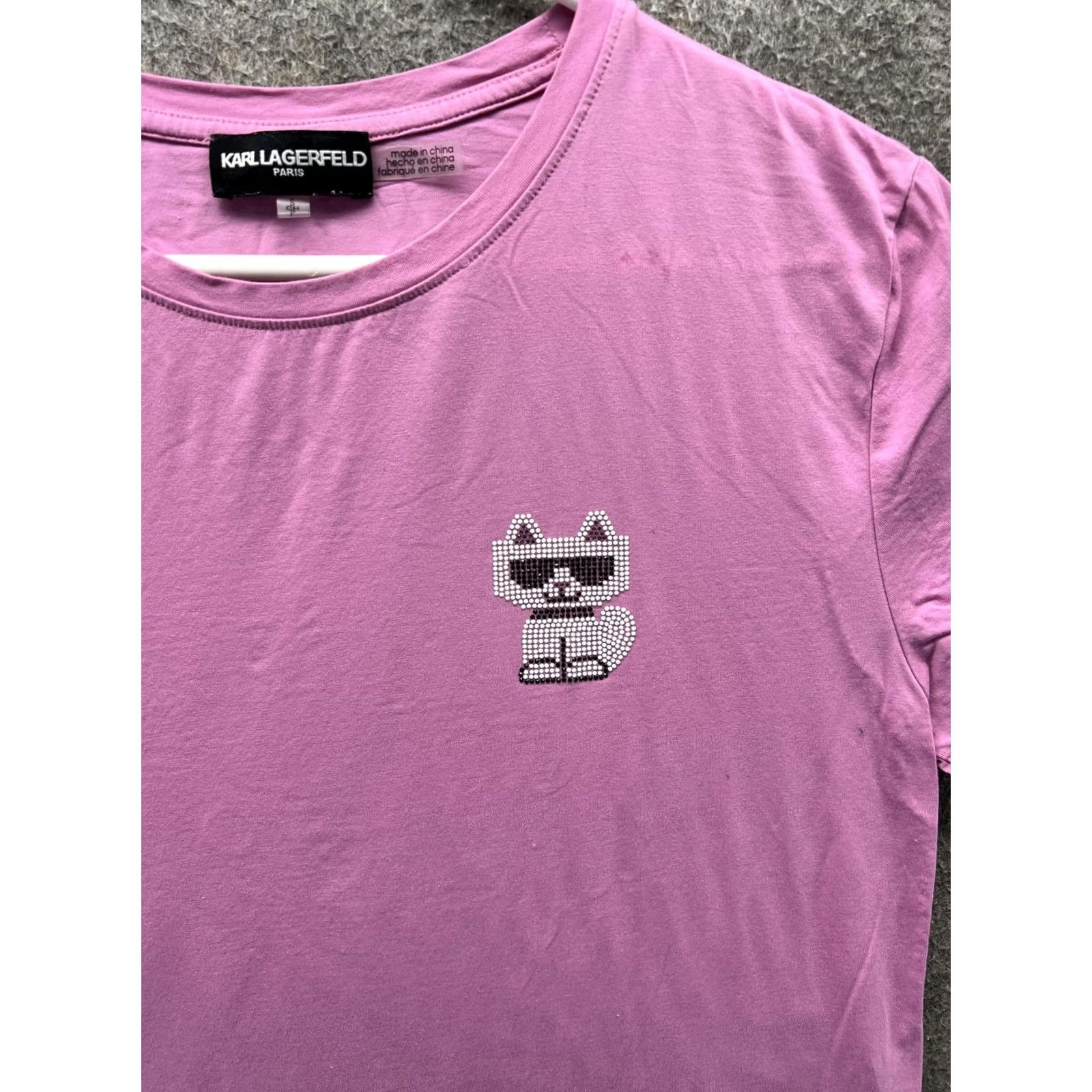 Karl Lagerfeld Karl Lagerfeld Paris Shirt Womens Small Pink Cat Rhinestone Cropped Top Size S / US 4 / IT 40 - 7 Thumbnail