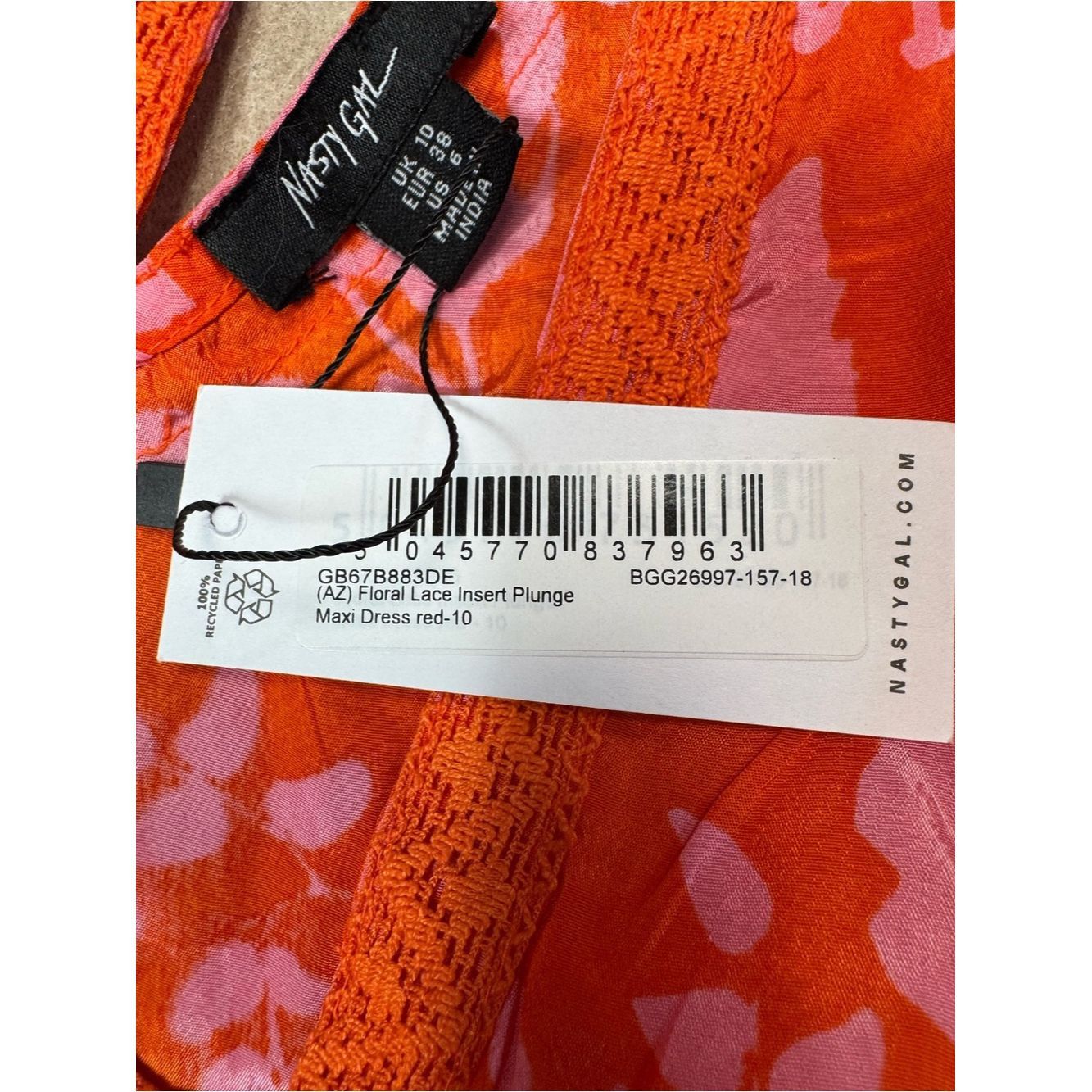 Nasty Gal NWT New Nasty Gal Floral Lace Insert Plunge Red Maxi Dress Size M / US 6-8 / IT 42-44 - 6 Thumbnail