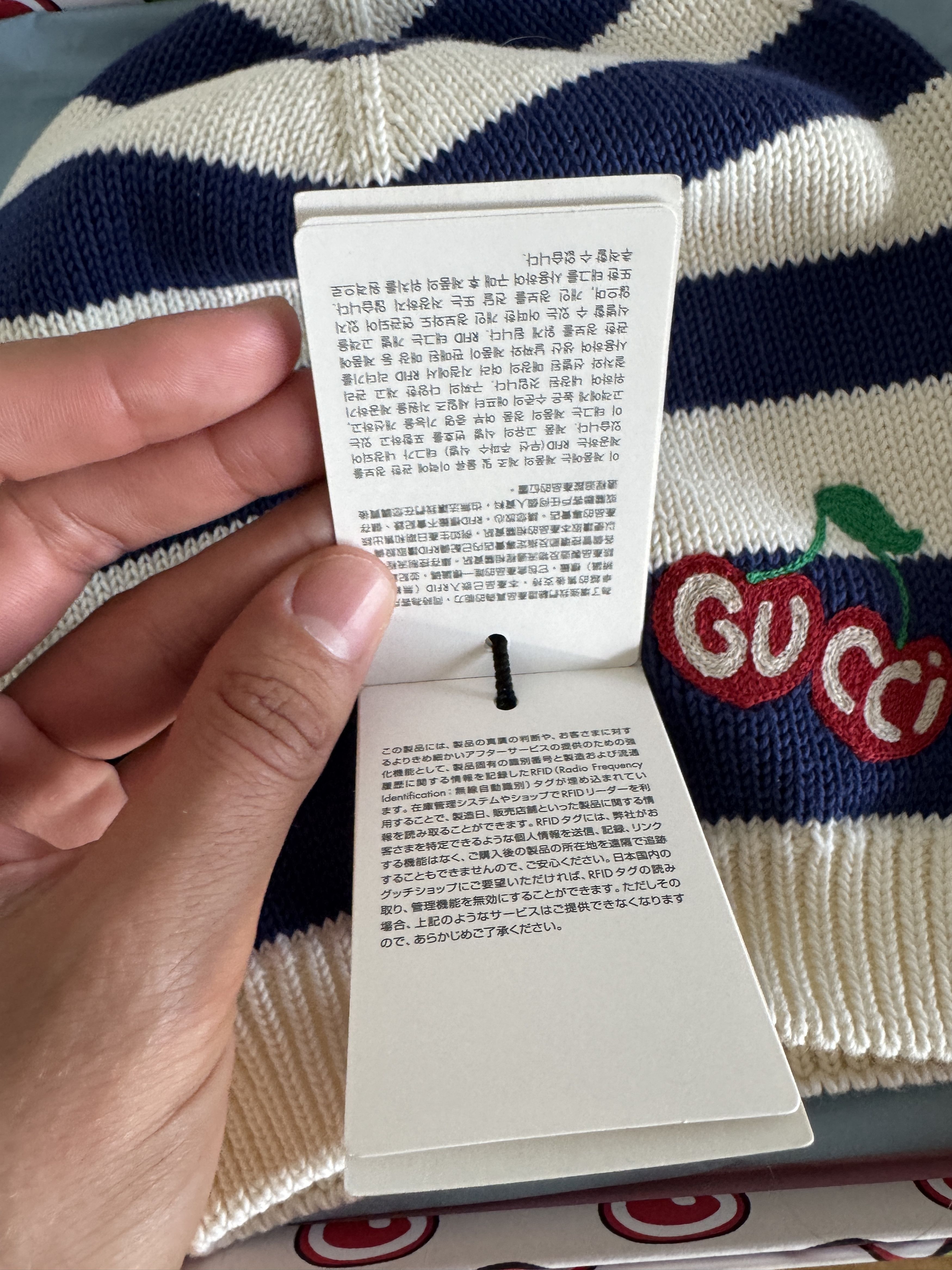 Gucci Cherry Embroidered Stripe Beanie Size ONE SIZE - 5 Thumbnail