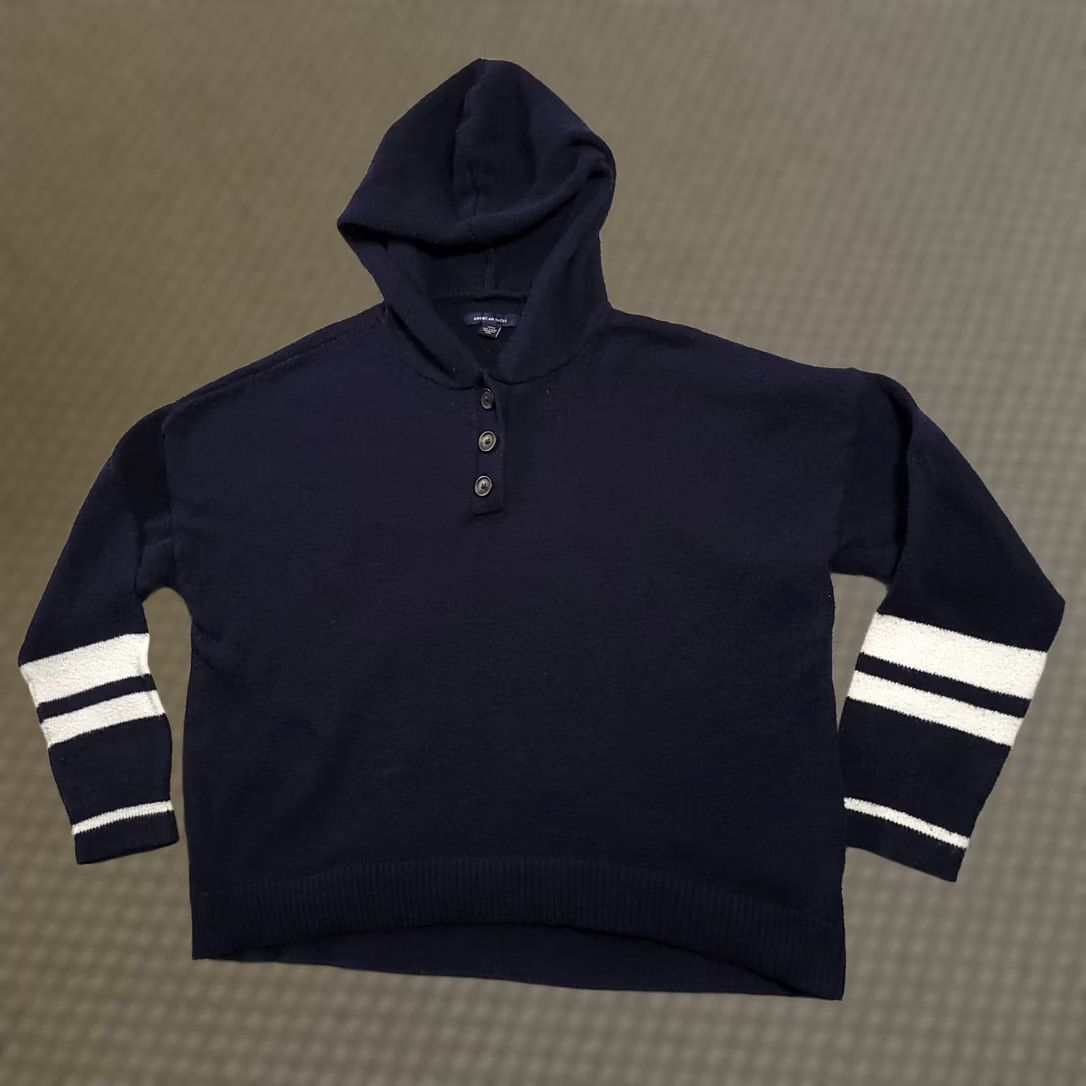 American Eagle Outfitters VINTAGE American Eagle Outfitters Sweatshirt Oversized Hooded Womens Medium Blue Henley Buttons 2000s? Size M / US 6-8 / IT 42-44 - 1 Thumbnail