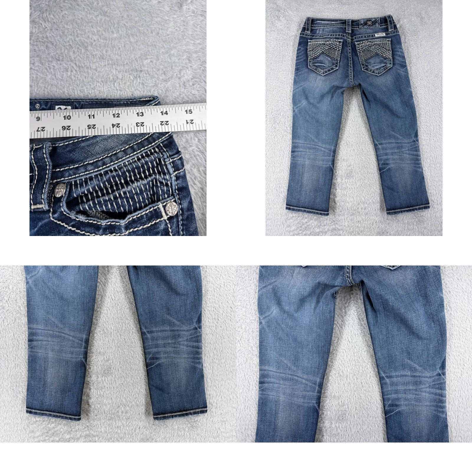 Miss Me Miss Me Jeans Women 26x21 Blue Denim Capri Cuffed Distressed Low Rise 26 5-Pocket Design Embroidered Denim Lyons? (No) Size 26" / US 2 / IT 38 - 9 Thumbnail