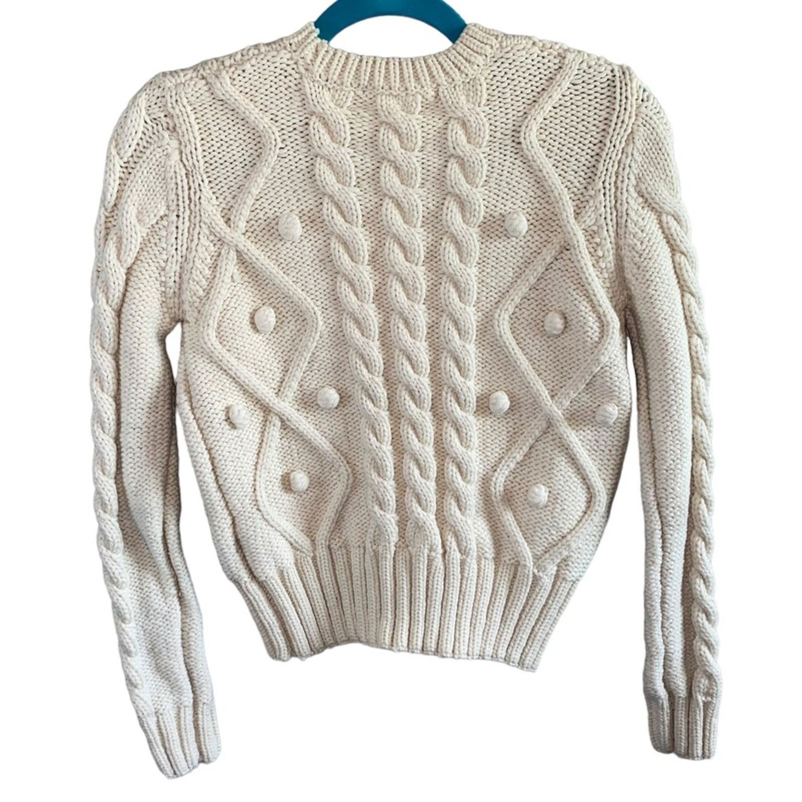 Carven Carven Cream Cable Knit & Pom Pom Sweater Size XS / US 0-2 / IT 36-38 - 3 Thumbnail