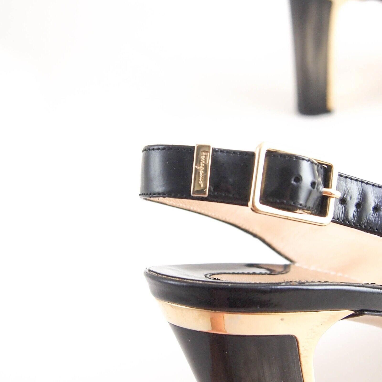Salvatore Ferragamo Ferragamo Slingback Sandal Gold Heel Black US 9.5 EU 40 Size US 9.5 / IT 39.5 - 5 Thumbnail