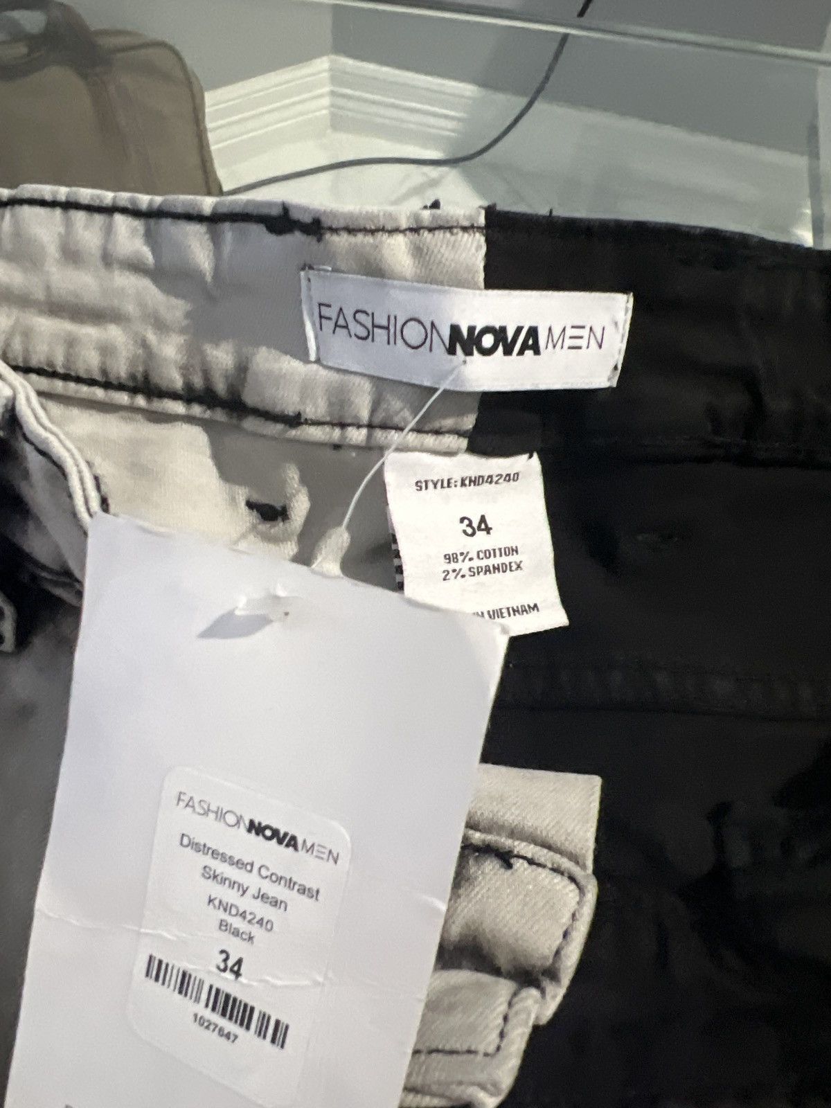 Fashion Nova Fashion Nova Distressed Contrast Skinny Jeans - Half Black Size US 34 / EU 50 - 3 Thumbnail