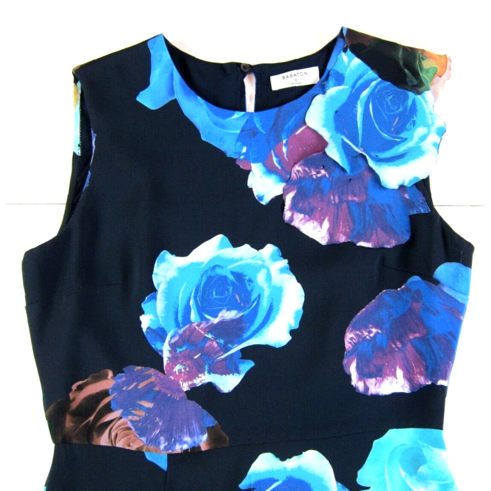 Vintage BABATON Black Blue Pink Floral Patch Sleeveless Long Maxi Sheath Tank Dress 2 Size XS / US 0-2 / IT 36-38 - 4 Thumbnail