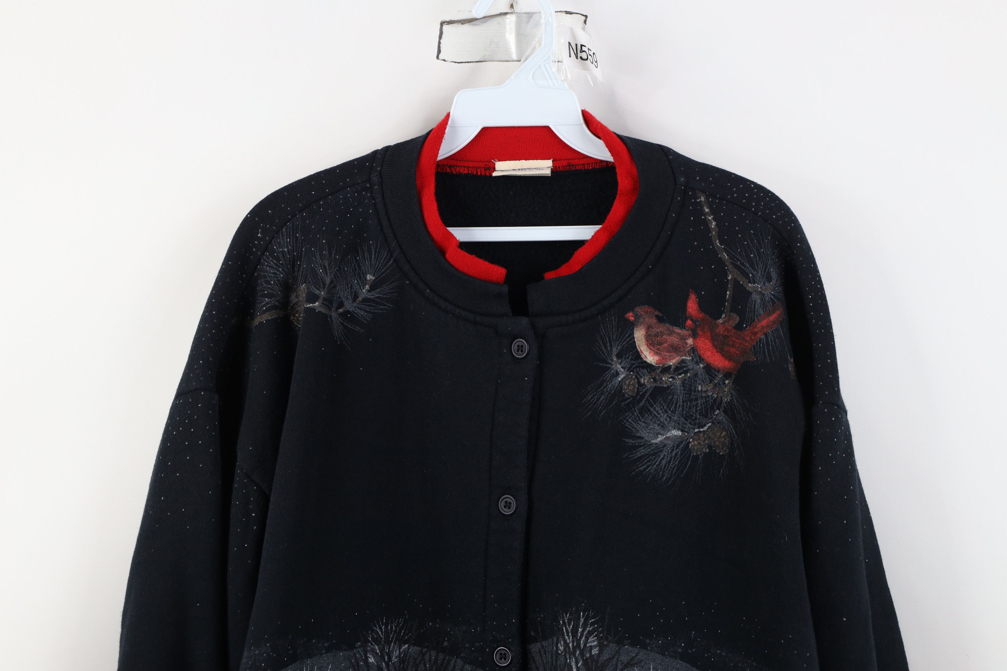 Vintage Vintage 90s Snow Cardinal Birds All Over Print Sweatshirt Size XXL / US 16-18 / IT 52-54 - 2 Thumbnail