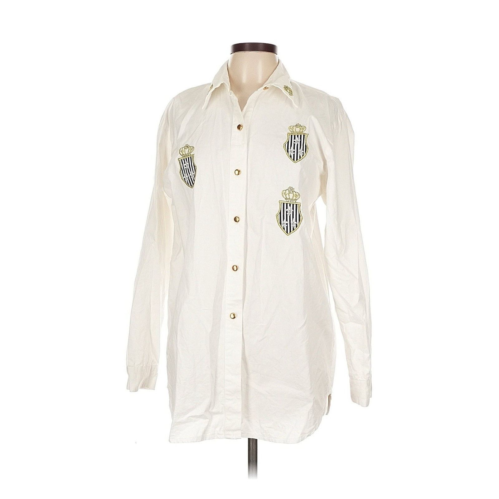 Vintage VTG De Label France Cotton White Button down Crest Patch L Size L / US 10 / IT 46 - 1 Thumbnail
