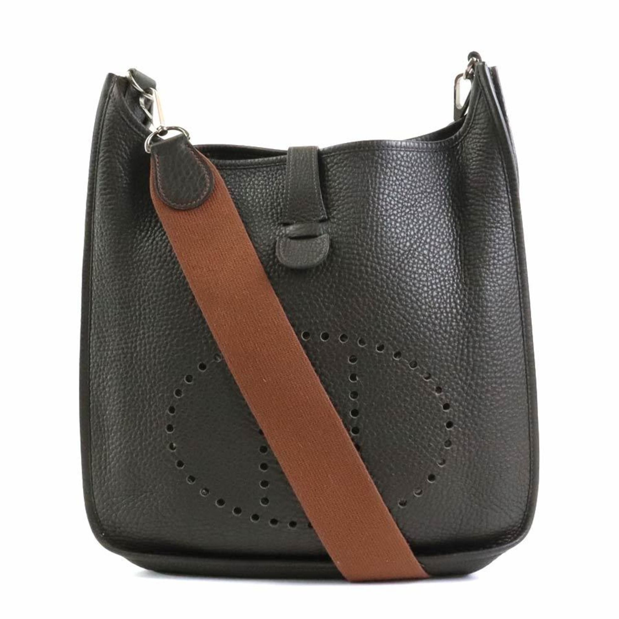 image of Hermes Shoulder Bag Evelyn 2Gm Leather Dark Gray Brown Unisex in Dark Brown, Women's