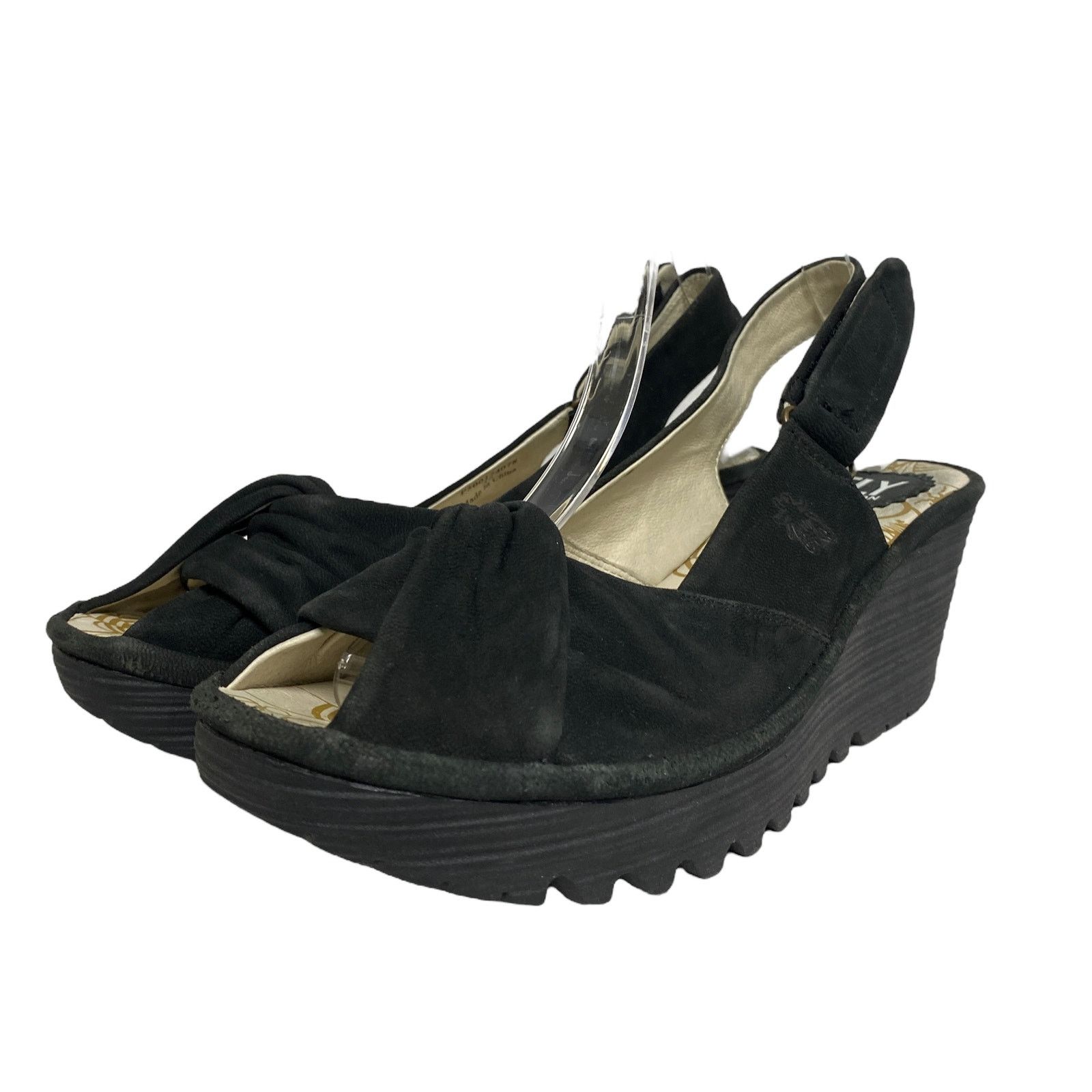 Fly London Womens Size 39 Yakin Black Suede Leather Sandals