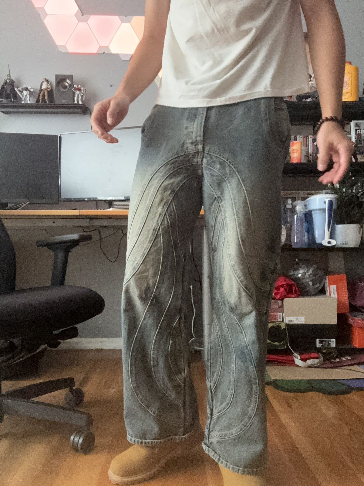 Japanese Brand × Vintage Patterned denim jeans Size US 34 / EU 50 - 1 Thumbnail