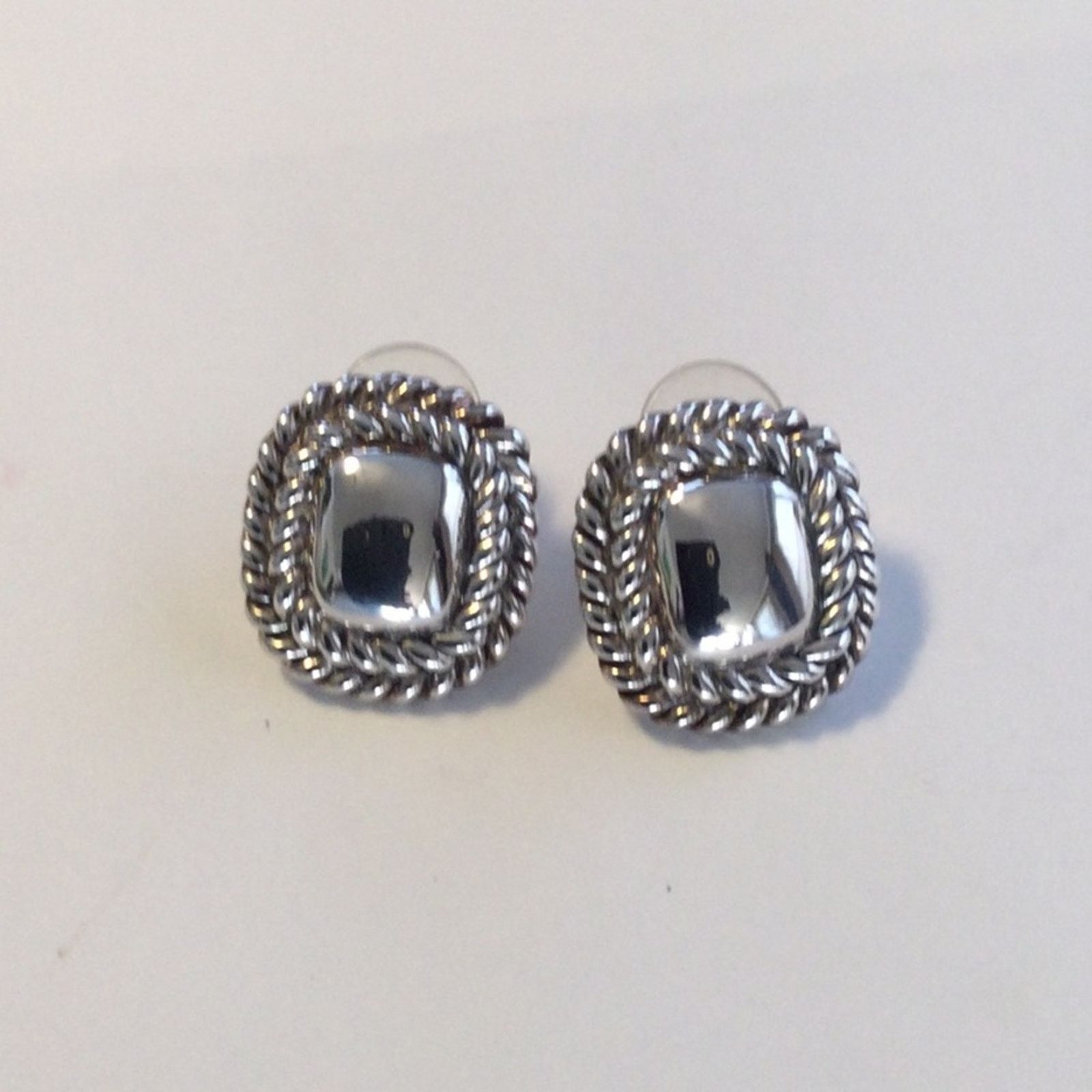 Other Vintage Silver Tone Double Rope Band Friction Back Earrings Size ONE SIZE - 12 Thumbnail