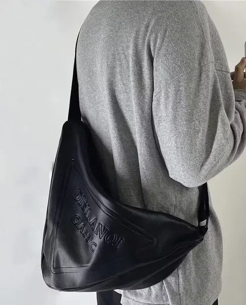 image of Fashion Hip Hop Triangle Pu Leather Shoulder Messenger Bag in Black, Men's