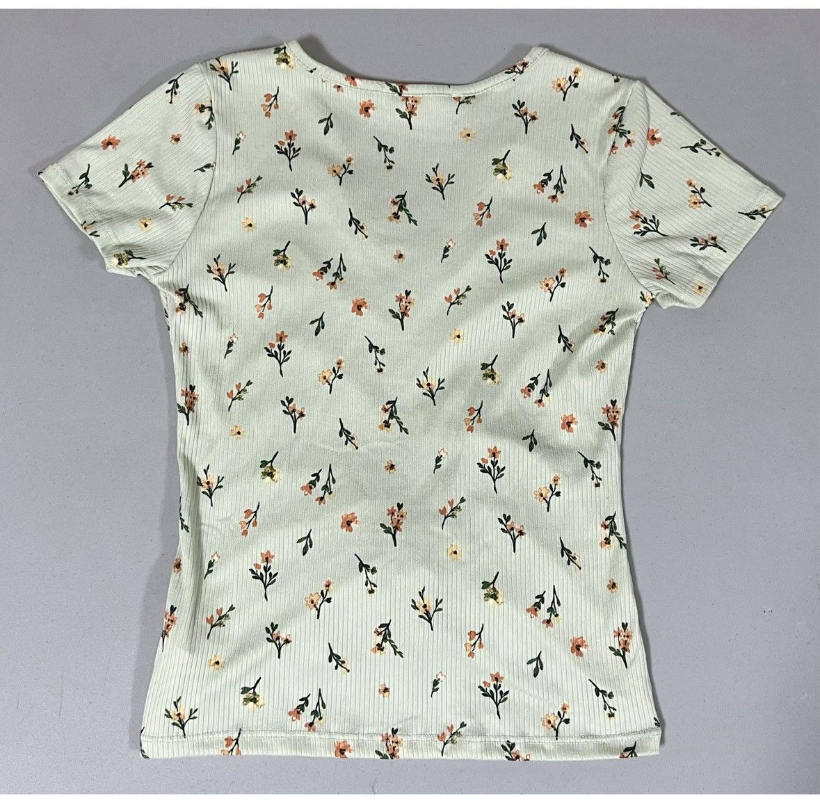 Vintage Green Pastel Floral Ruched Tee T-Shirt Top Blouse Size M 🪷✨ Size M / US 6-8 / IT 42-44 - 4 Thumbnail