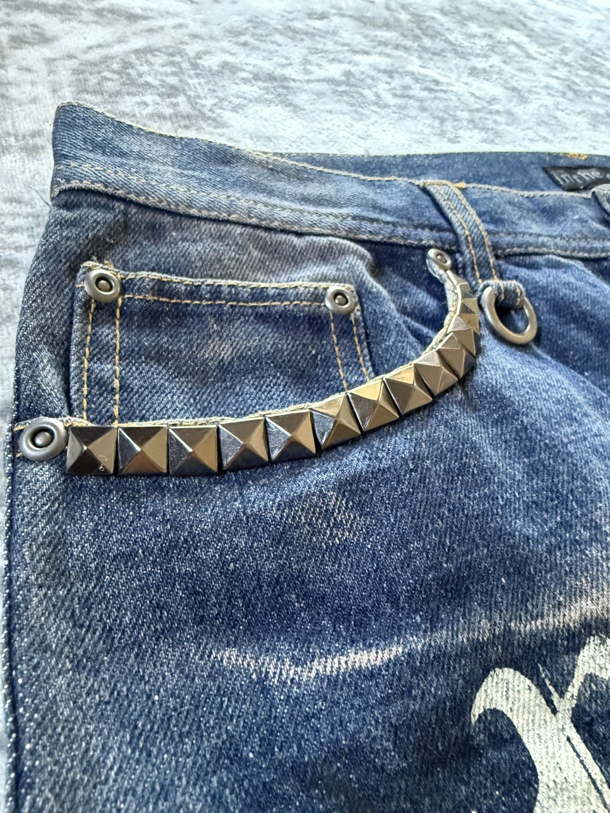 If Six Was Nine 2000s In The Attic Japan Poems Studded Muddy Jeans Size US 34 / EU 50 - 6 Thumbnail