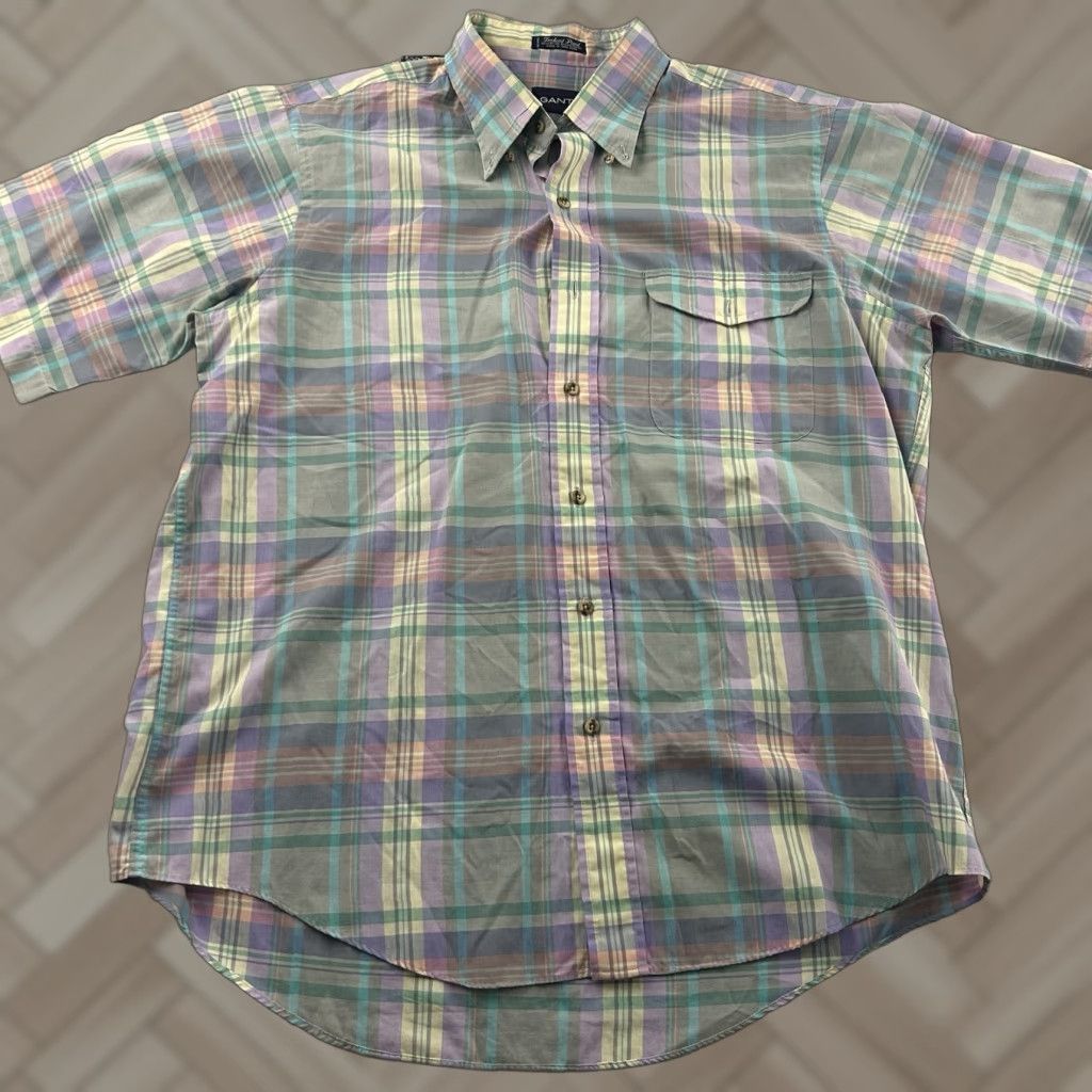 Gant GANT Foxhunt Plaid Short Sleeve Button Up Shirt Mens L Yellow Purple Size US L / EU 52-54 / 3 - 1 Thumbnail