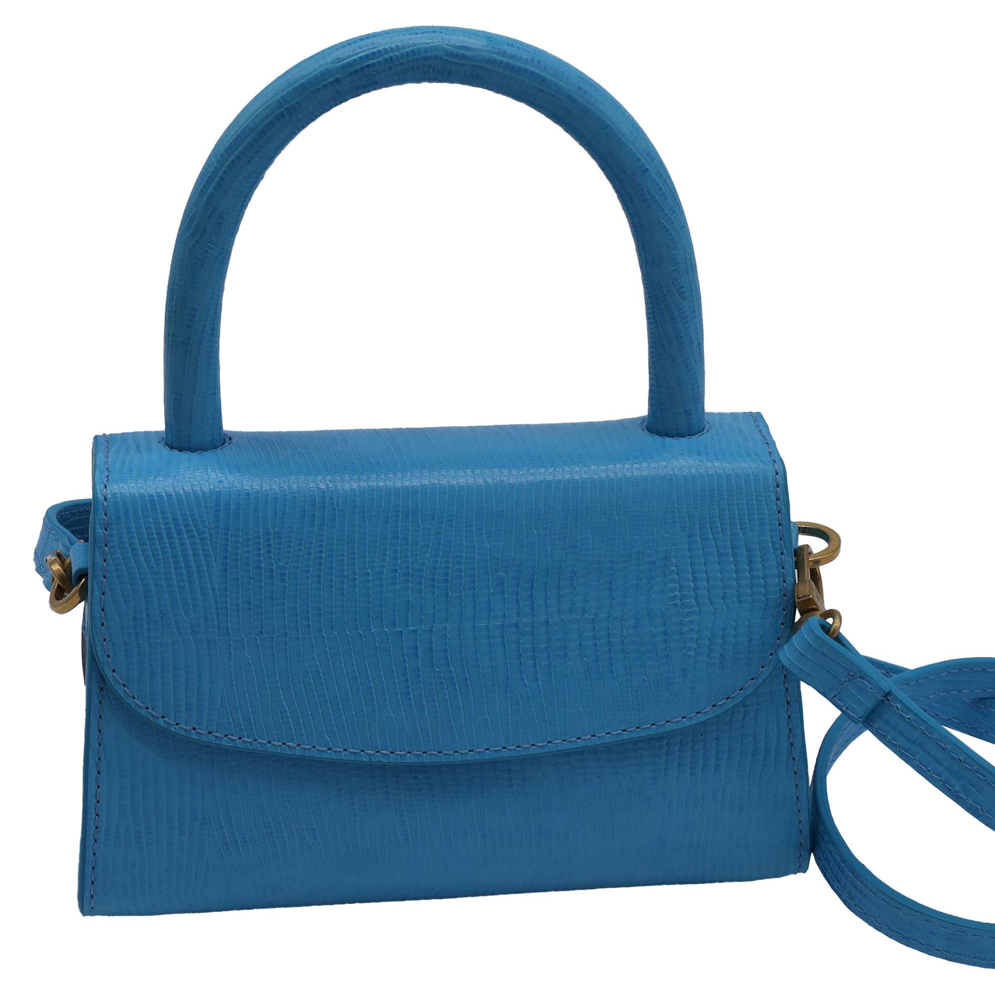By Far By Far Mini Lizard Embossed Bag in Light Blue Leather Size ONE SIZE - 1 Thumbnail
