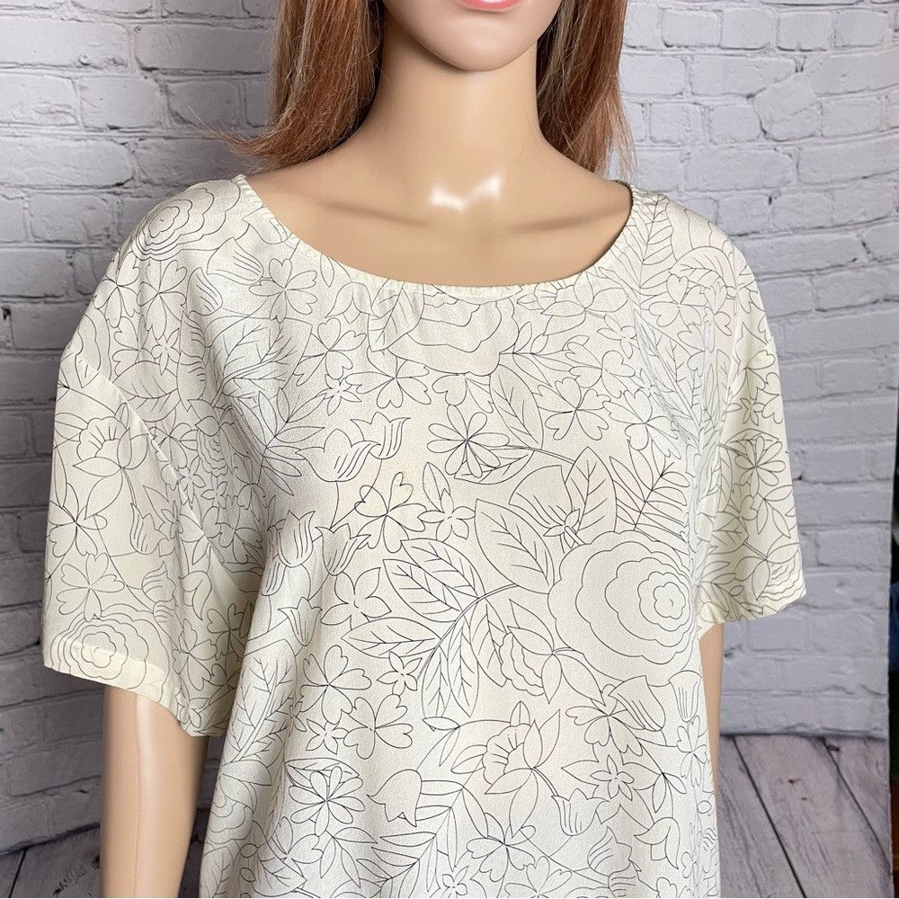 Anthropologie Anthropologie Postage Stamp White Floral Silk Blouse Size 1 Size XL / US 12-14 / IT 48-50 - 3 Thumbnail