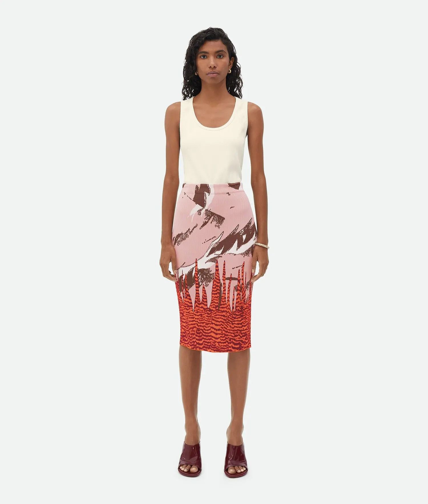 Bottega Veneta o1n1vont0325 Graphic Viscose Jacquard Midi Skirt in Cameo Size 30" / US 8 / IT 44 - 1 Thumbnail