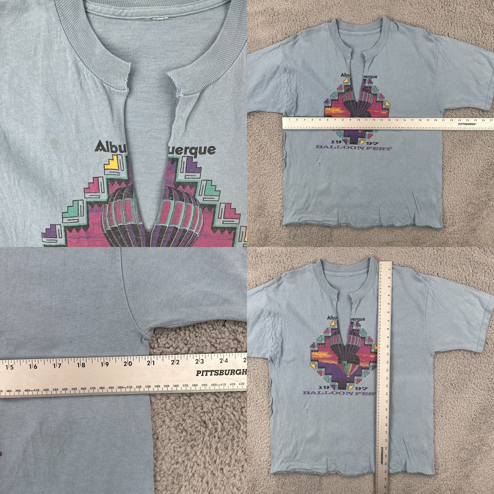 Vintage VINTAGE 1997 Albuquerque Balloon Fiesta T Shirt Distressed Blue Cotton V neck Men L Graphic Tee Size US L / EU 52-54 / 3 - 9 Thumbnail