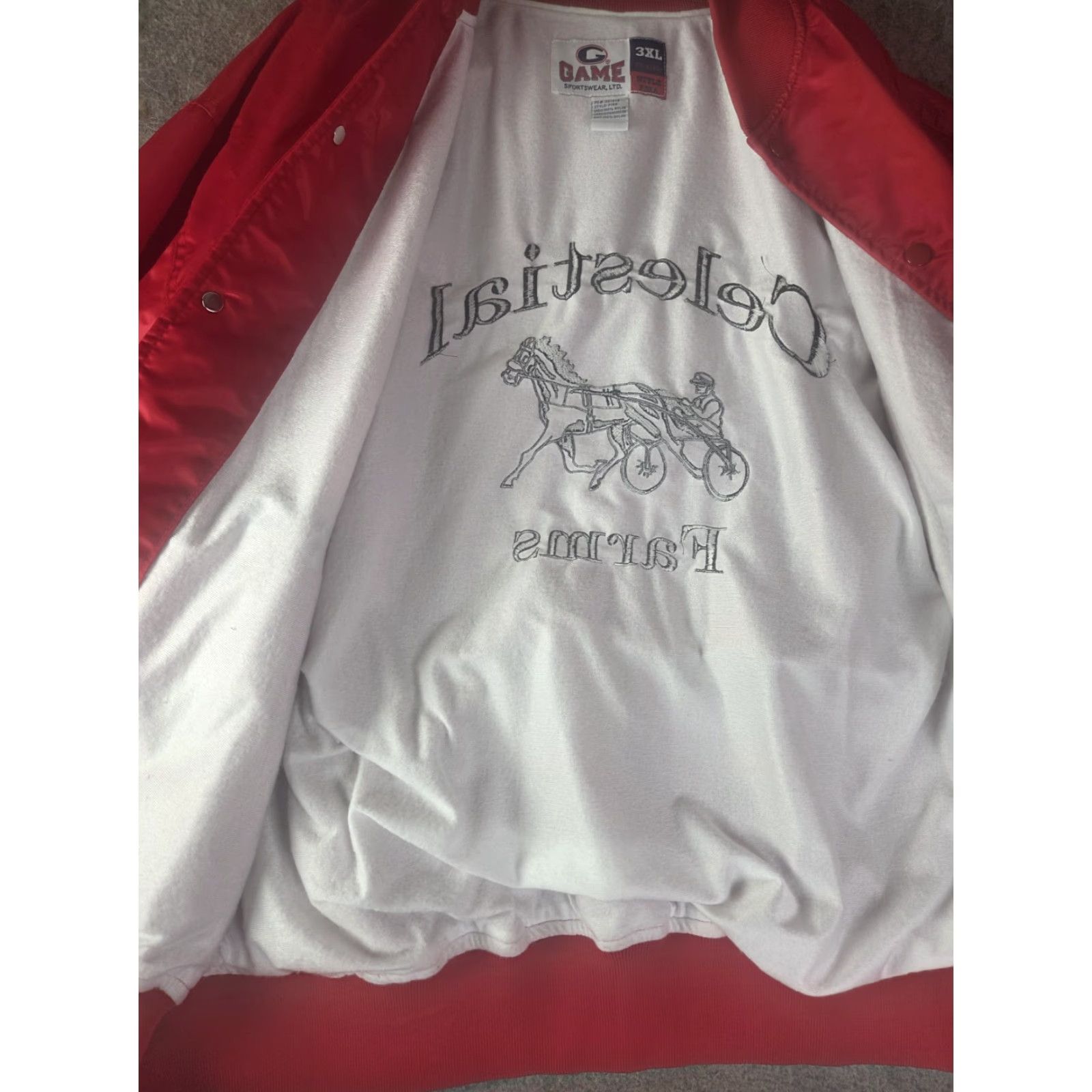 Vintage VINTAGE Celestial Farms Harness Racing Satin Jacket 3XL Red Men's Horse Windbreaker Satin Jacket Size US XXL / EU 58 / 5 - 2 Thumbnail