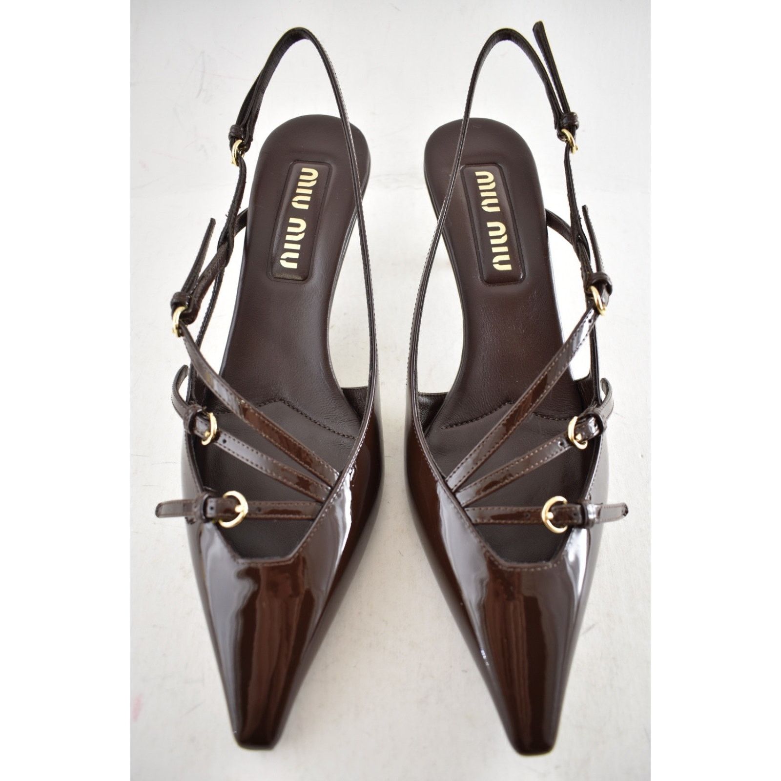 Miu Miu Miu Miu Cacao Brown Patent Buckle Trio Kitten Heel 38 Size US 8 / IT 38 - 11 Thumbnail
