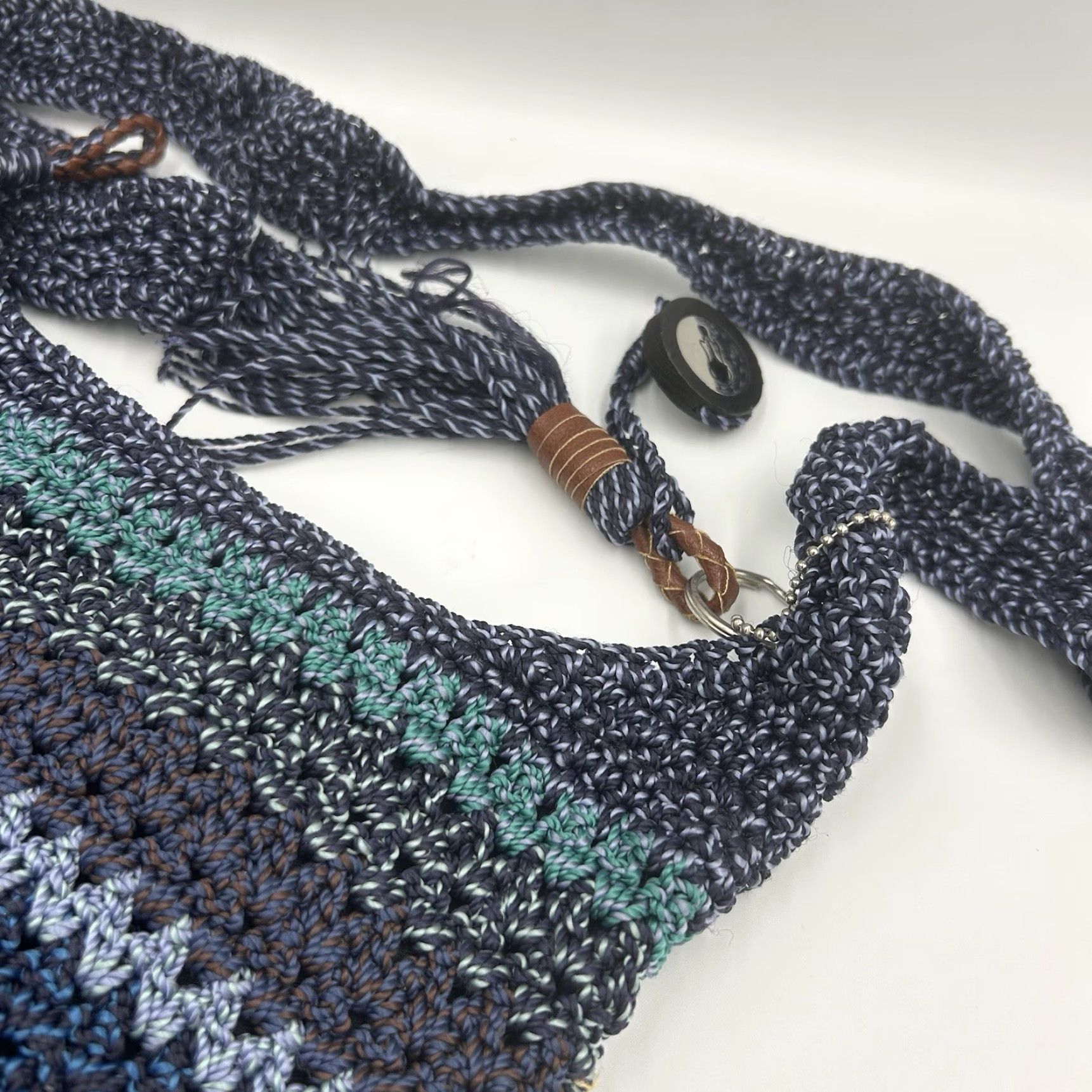 The Sak VINTAGE The Sak Crocheted Blue Multi Shoulder Handbag Zipper Adjustable Strap Pockets Size ONE SIZE - 2 Thumbnail