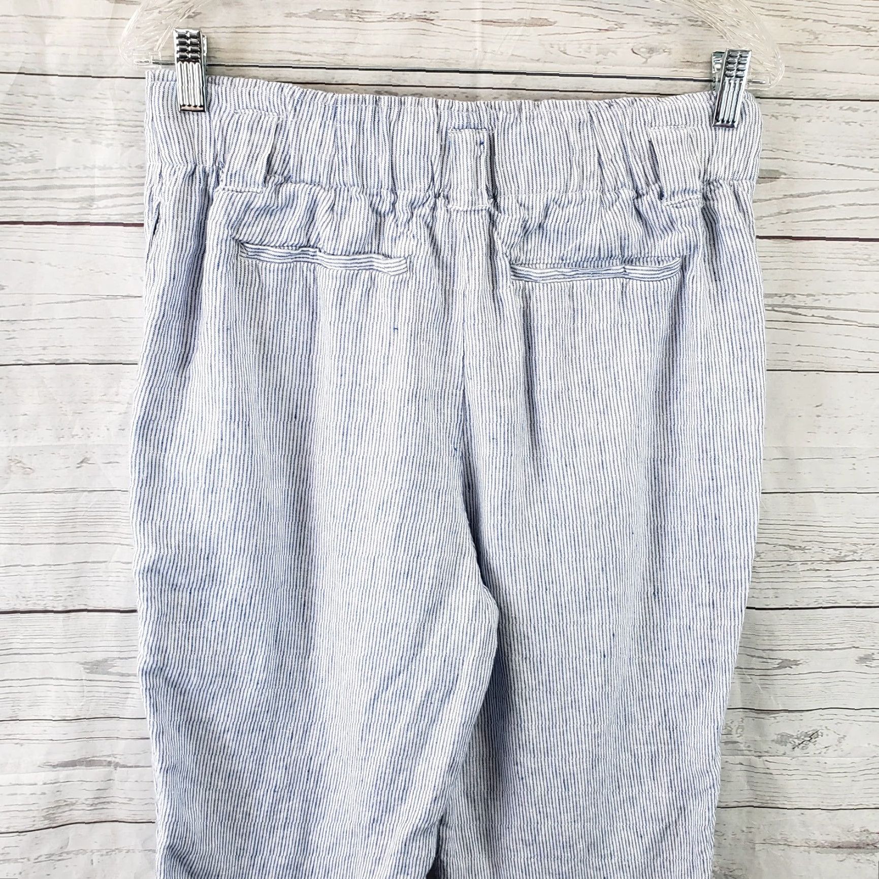 Vintage Chicos Womens Cropped Linen Pants Sz 6 Blue White Stripe High Rise Pants Size 28" / US 6 / IT 42 - 4 Thumbnail