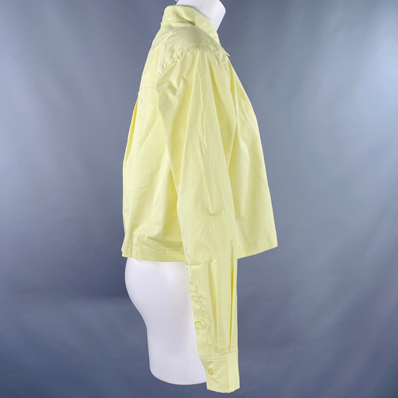 Other S Yellow Cotton Padded Shoulders Button Up Dress Top Size S / US 4 / IT 40 - 2 Thumbnail
