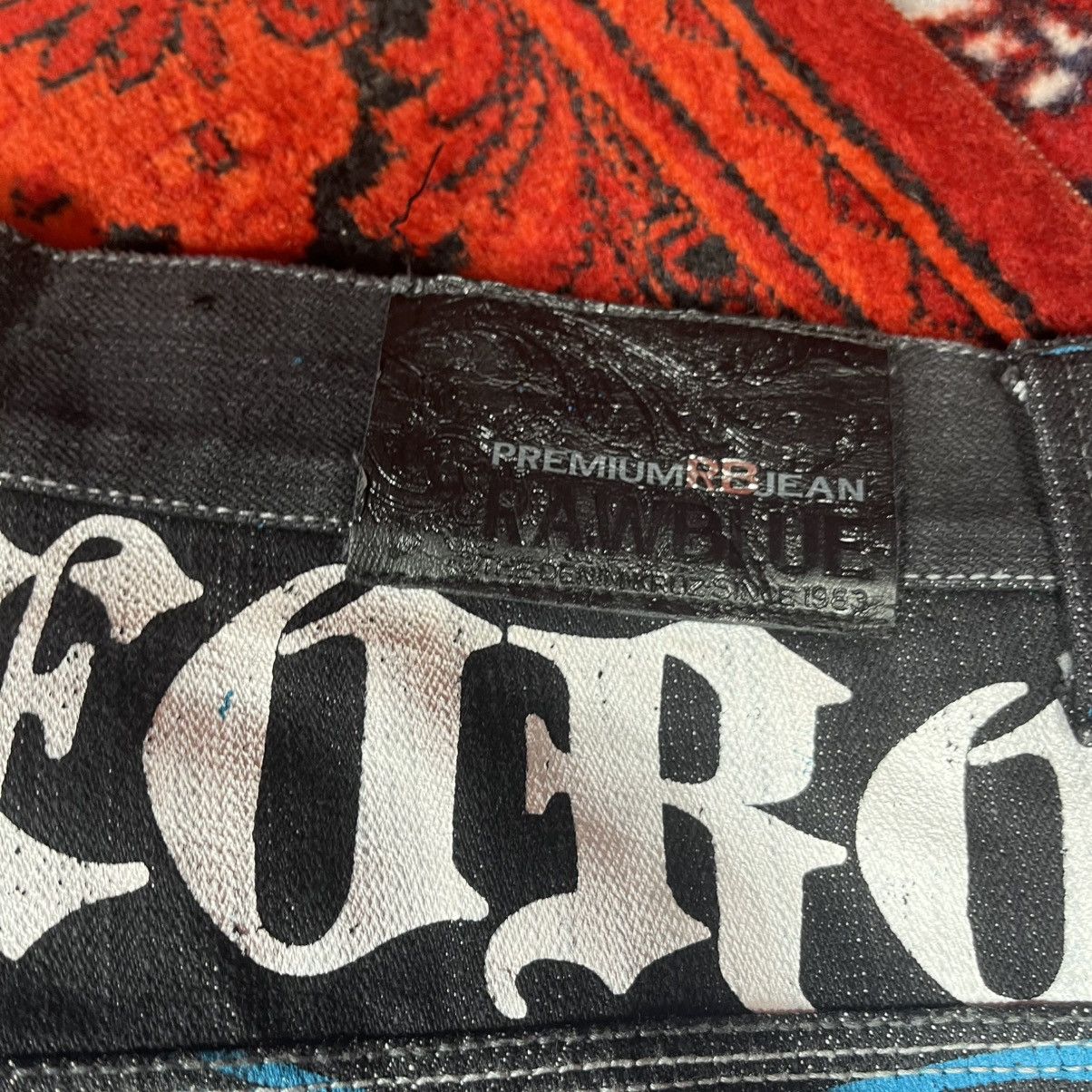 Other Raw Blue Jeans Y2K Turquoise Blue Baroque Skull Wing Graphic Size US 36 / EU 52 - 10 Thumbnail