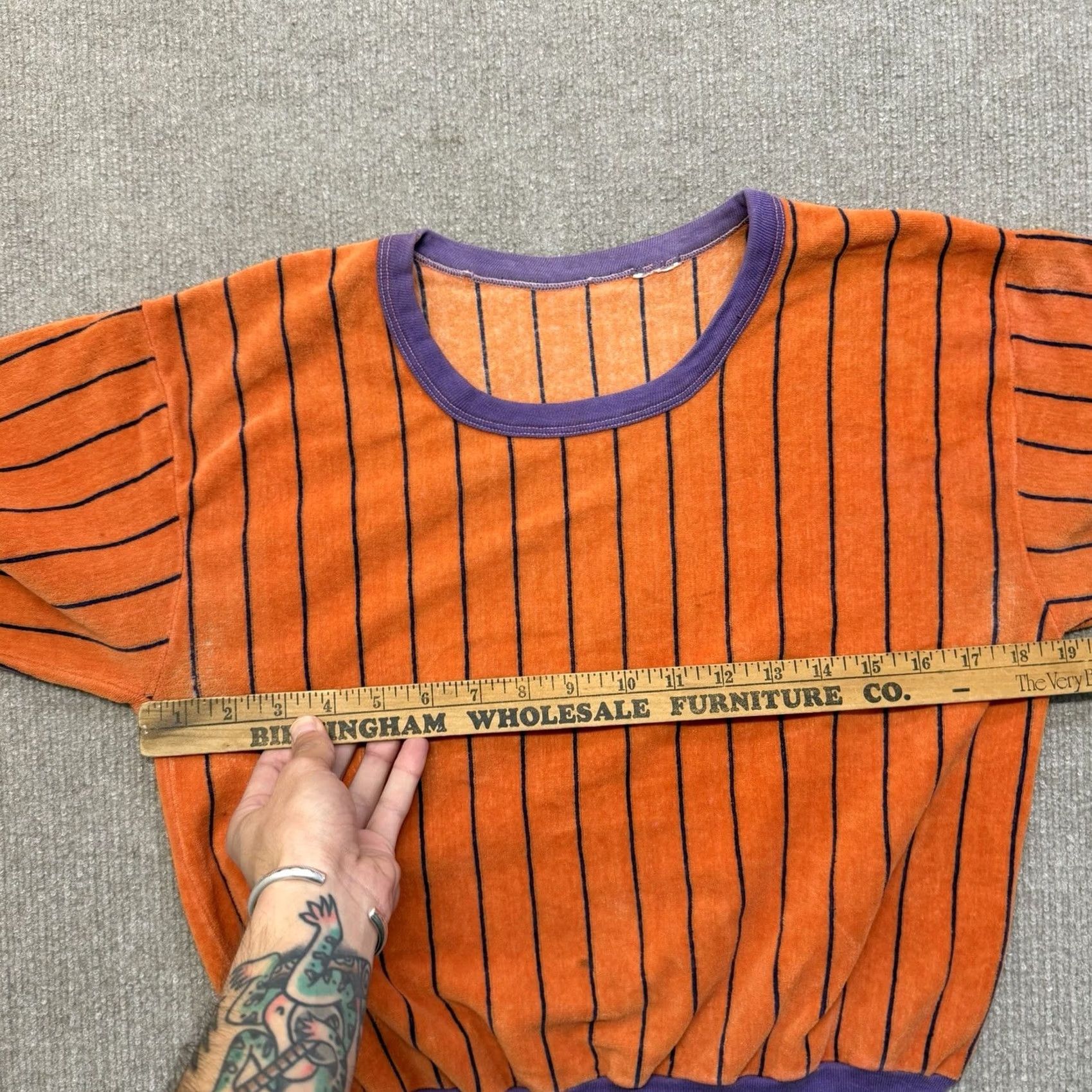 Velour VINTAGE Velour Striped Sweatshirt Mens M Orange Purple Crewneck Pullover 80s Camptown Size US M / EU 48-50 / 2 - 7 Thumbnail