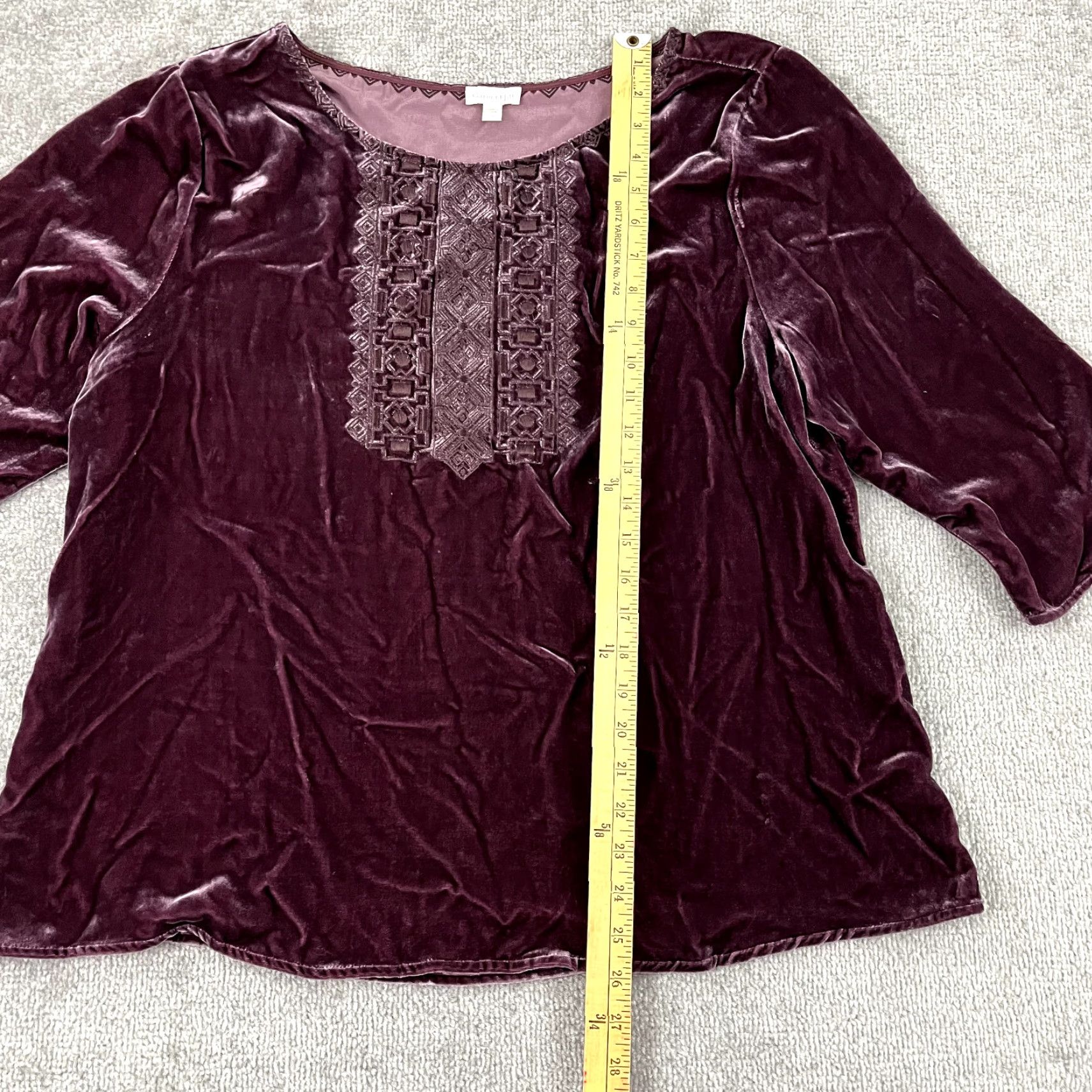 Vintage GARNET HILL Purple Velour Blouse Womens Size 14 3/4 Sleeve Silk Blend Casual Top Size XL / US 12-14 / IT 48-50 - 4 Thumbnail