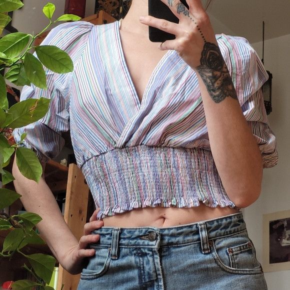 Zara Zara Women Multicolor Stripes 3/4 Sleeve Blouse - Xs Size XS / US 0-2 / IT 36-38 - 8 Thumbnail