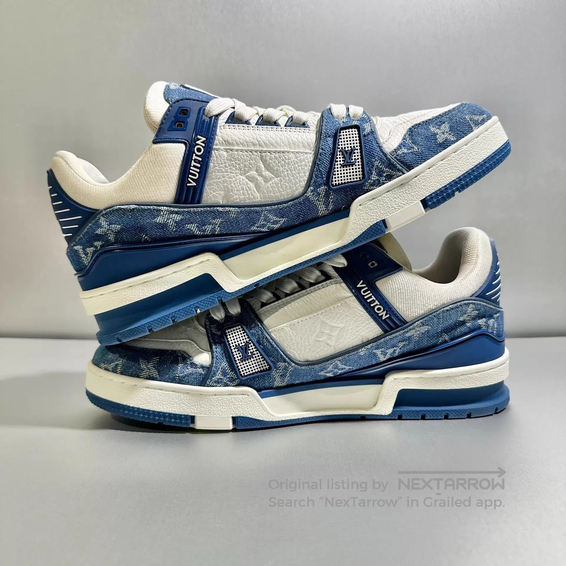 Louis Vuitton Blue Low-Top Sneakers with Denim Accents. Size US 8 / EU 41 - 4 Thumbnail