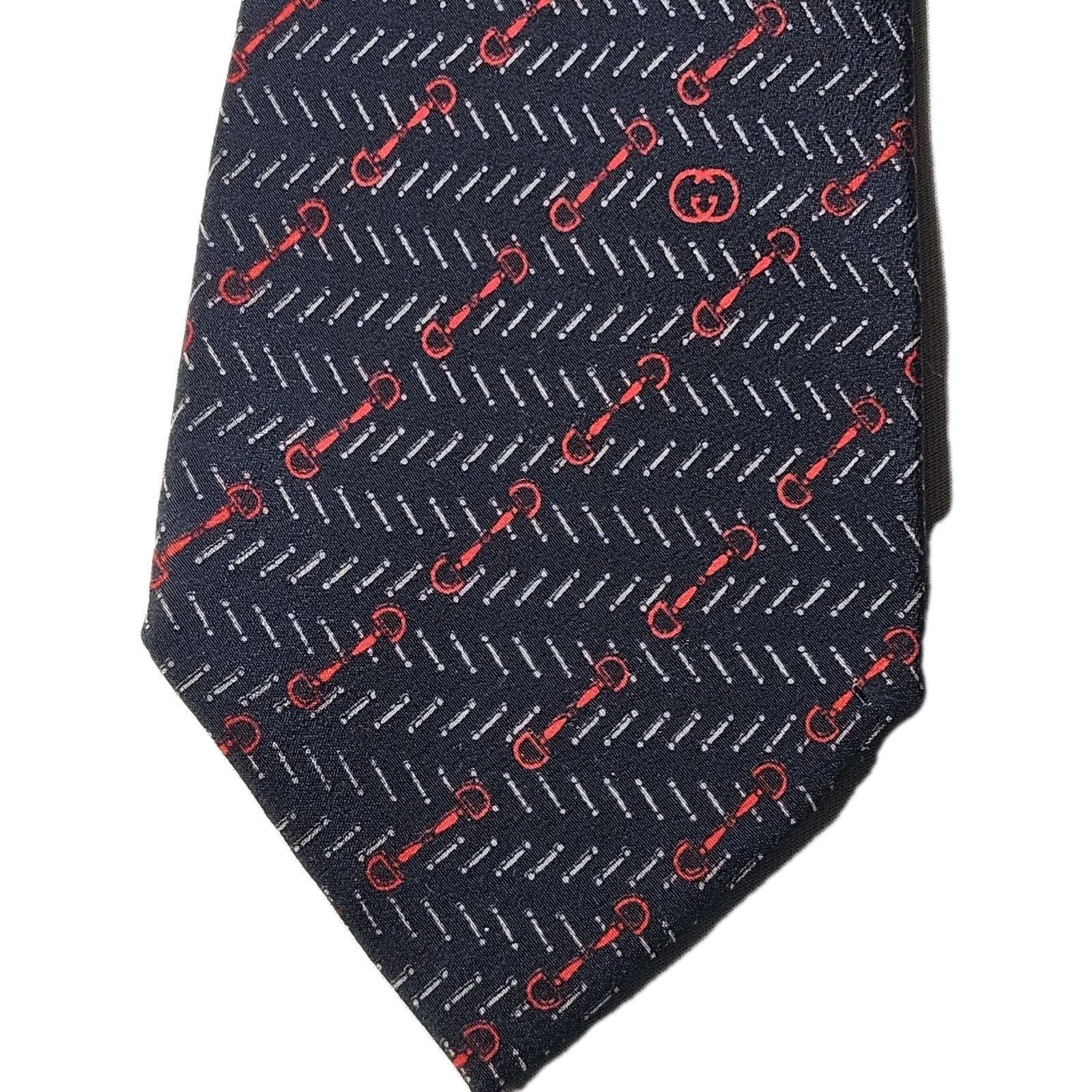 Gucci Gucci Men's Silk Tie Made in Italy Barbell Vtg Black Red Size ONE SIZE - 2 Thumbnail