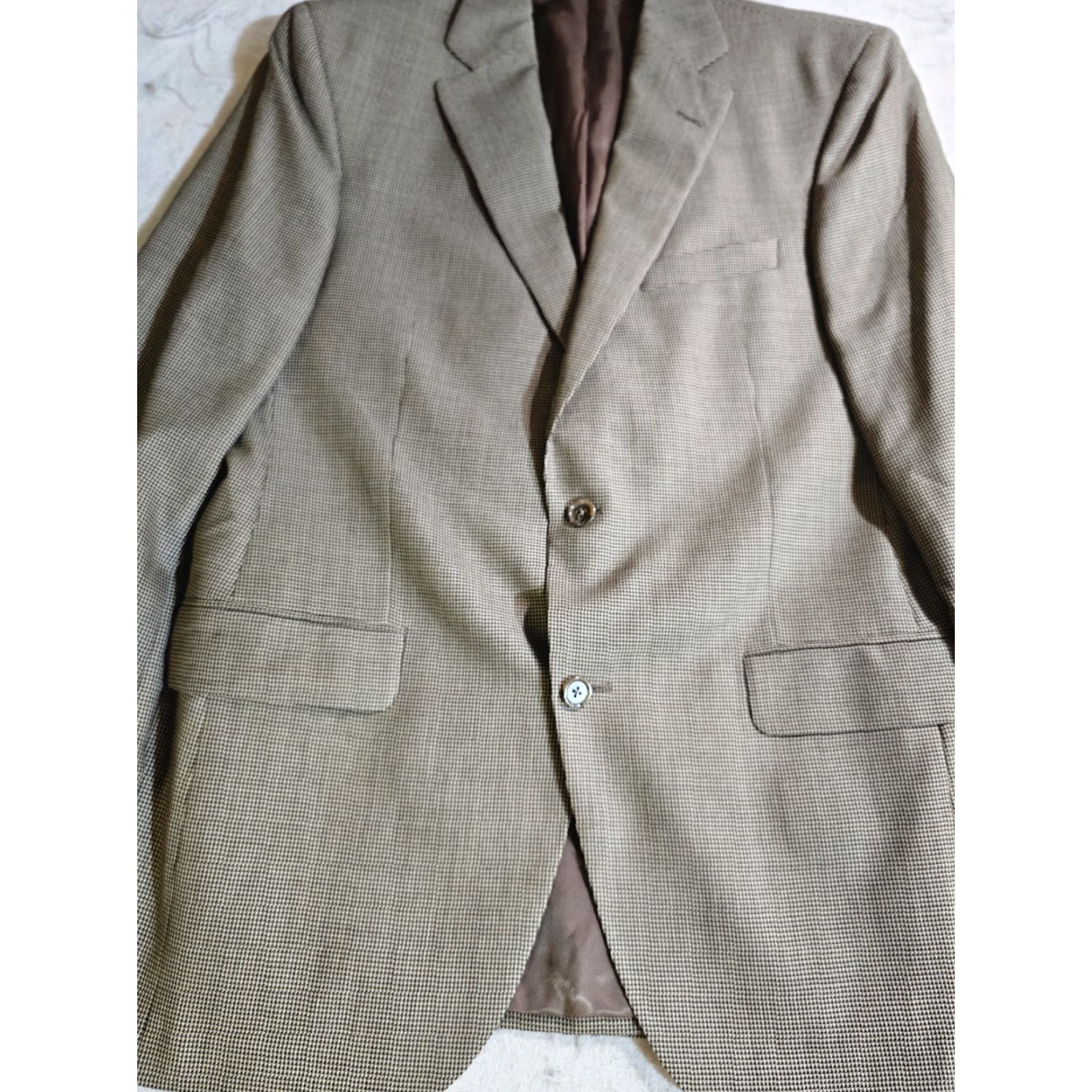 Cremieux Daniel Cremieux Collection Tan Houndstooth Loro Piana 100% Wool Men's Size 40R - Suit, Regular? Size 40R - 7 Thumbnail