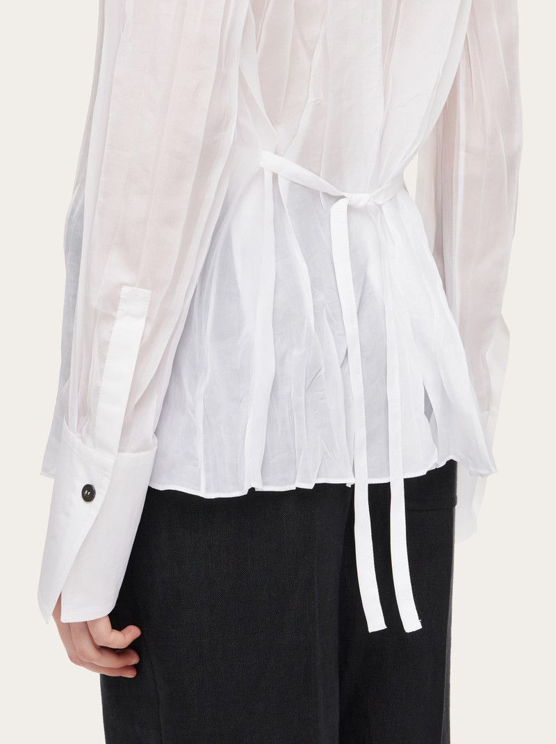 Salvatore Ferragamo o1s1rm0426 Irregular Pleat Shirt in White Size M / US 6-8 / IT 42-44 - 4 Thumbnail