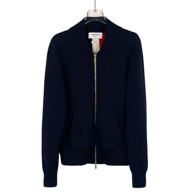 Thom Browne Thom Browne Black striped wool stand-up collar zipper jacke Size US S / EU 44-46 / 1 - 1 Thumbnail