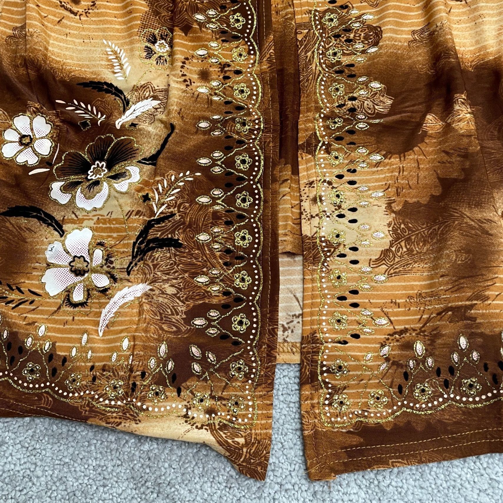 Vintage T-C Fashion Open Cover Up Top Womens Medium Brown Floral Casual Bohemian Knit V-Neck Short Sleeve Lightweight Stretch Shirt Blouse Beach Kimono Size M / US 6-8 / IT 42-44 - 3 Thumbnail