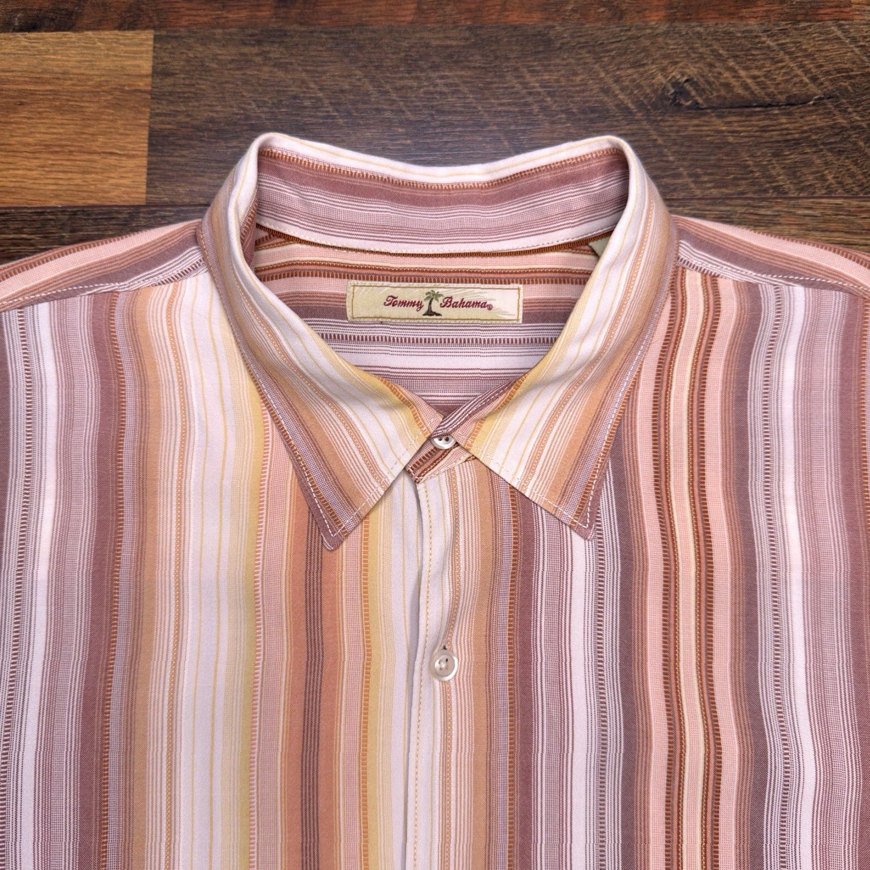 Tommy Bahama Tommy Bahama Shirt Mens 2XL XXL Tan Striped Tencel Button Up Size US XXL / EU 58 / 5 - 2 Thumbnail