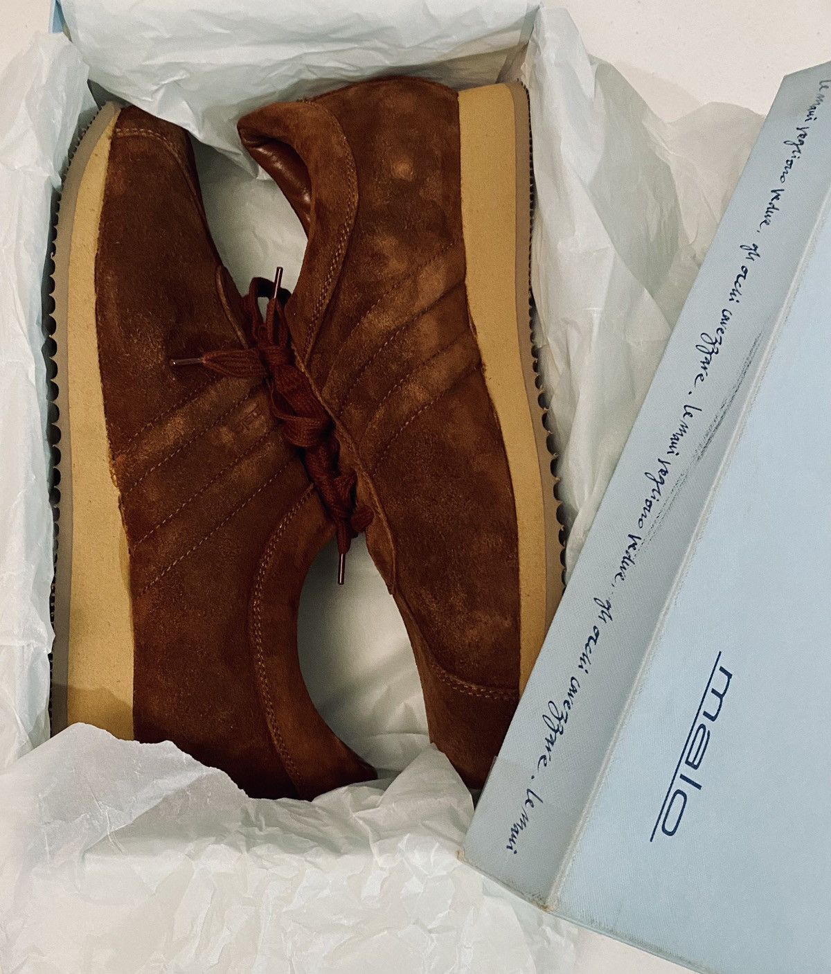 Malo Malo 🇮🇹 Brown French Calfskin Suede Voyager Sneakers 10 NEW Size US 10 / EU 43 - 3 Thumbnail