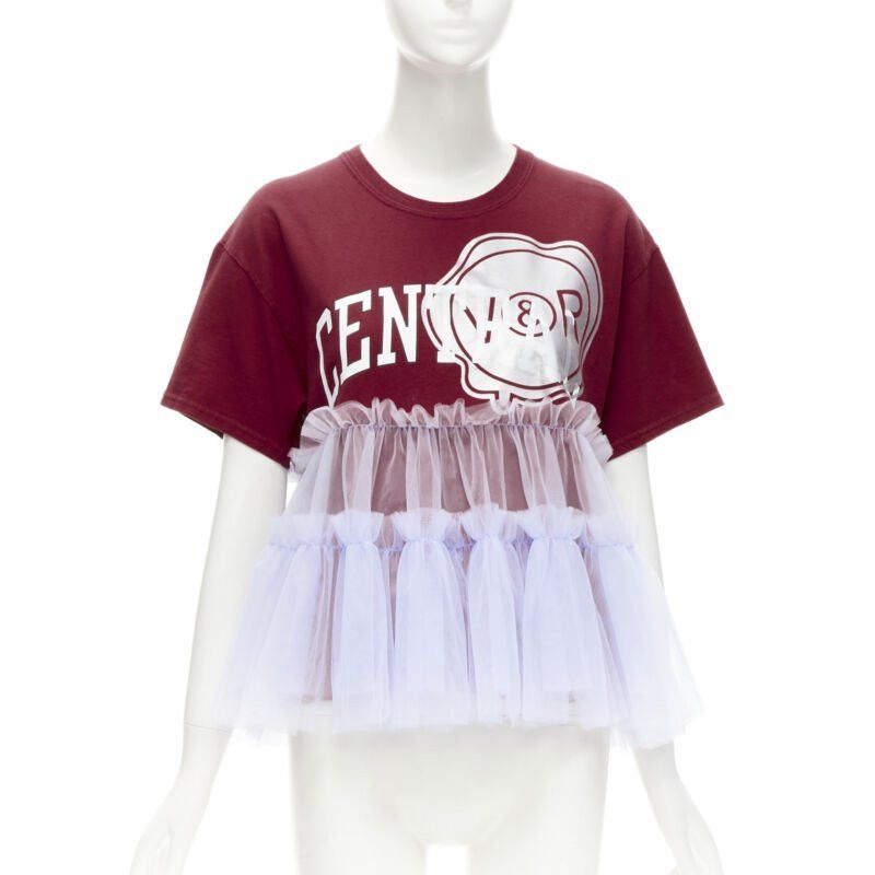 Viktor & Rolf VIKTOR & ROLF Central red lilac tulle varsity logo print deconstructed tshirt S Size S / US 4 / IT 40 - 1 Thumbnail