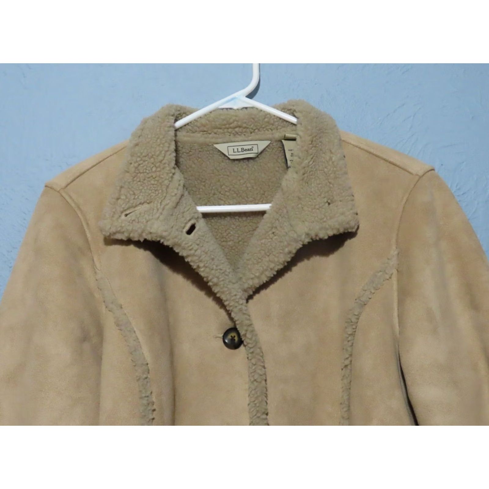 Vintage L.L. Bean Women's M Faux Suede Sherpa Lined Button-Up Coat Jacket Brown Long Sleeve Regular Fit Solid Pockets Vintage No Size M / US 6-8 / IT 42-44 - 3 Thumbnail